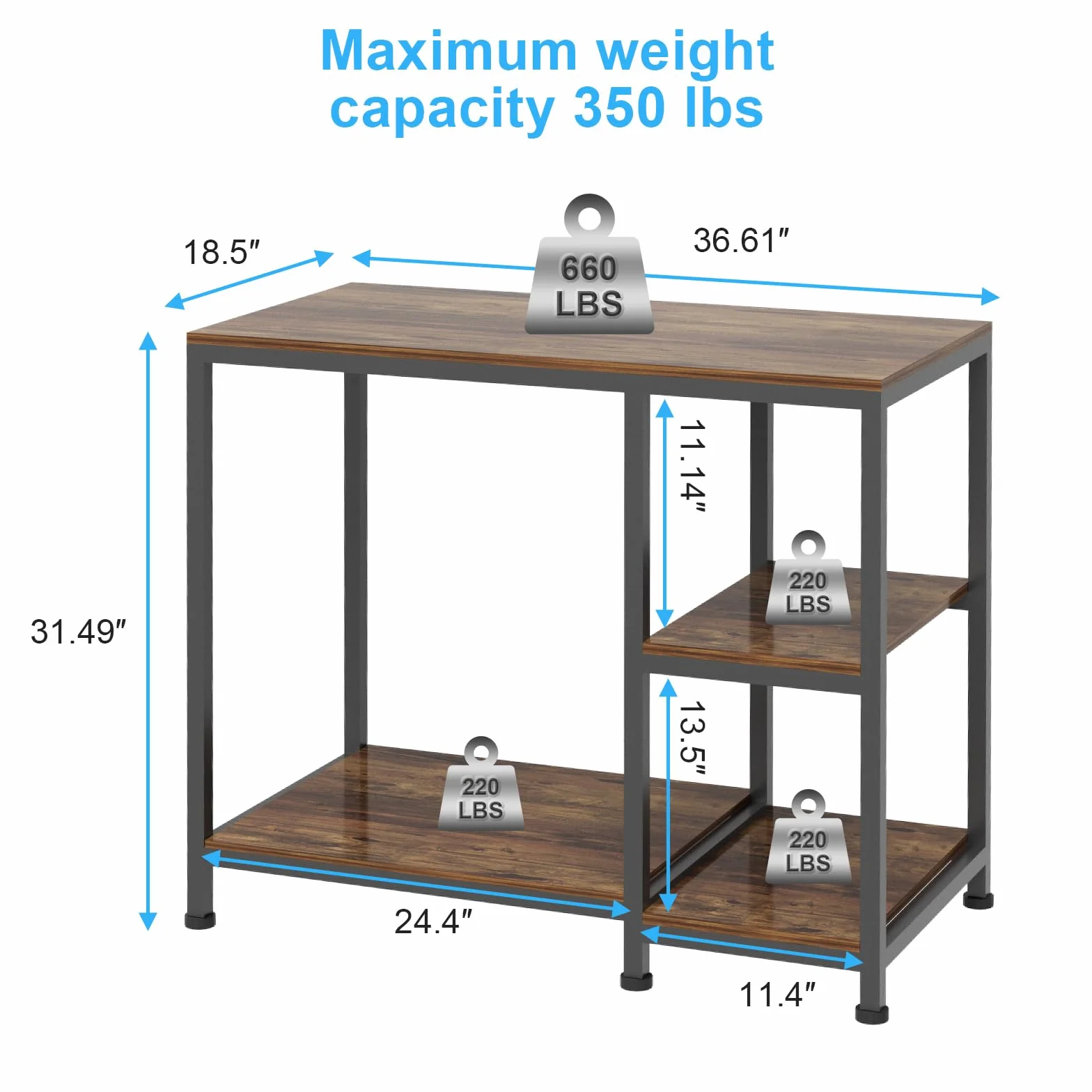 VyGrow Supporto per acquario da 40 galloni, resistente supporto per acquario 93 x 47 x 80 cm, ripiani in legno autoportante per acquario, capacità di carico 330 kg, per riporre accessori per pesci