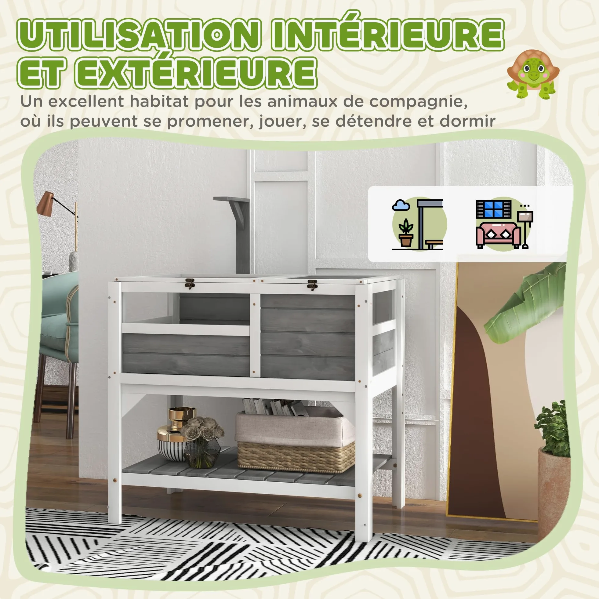 PawHut Recinto per tartarughe su gambe con ripiano portaoggetti - legno d'abete - interno ed esterno - dim. 103H x 84L x 51W cm grigio chiaro