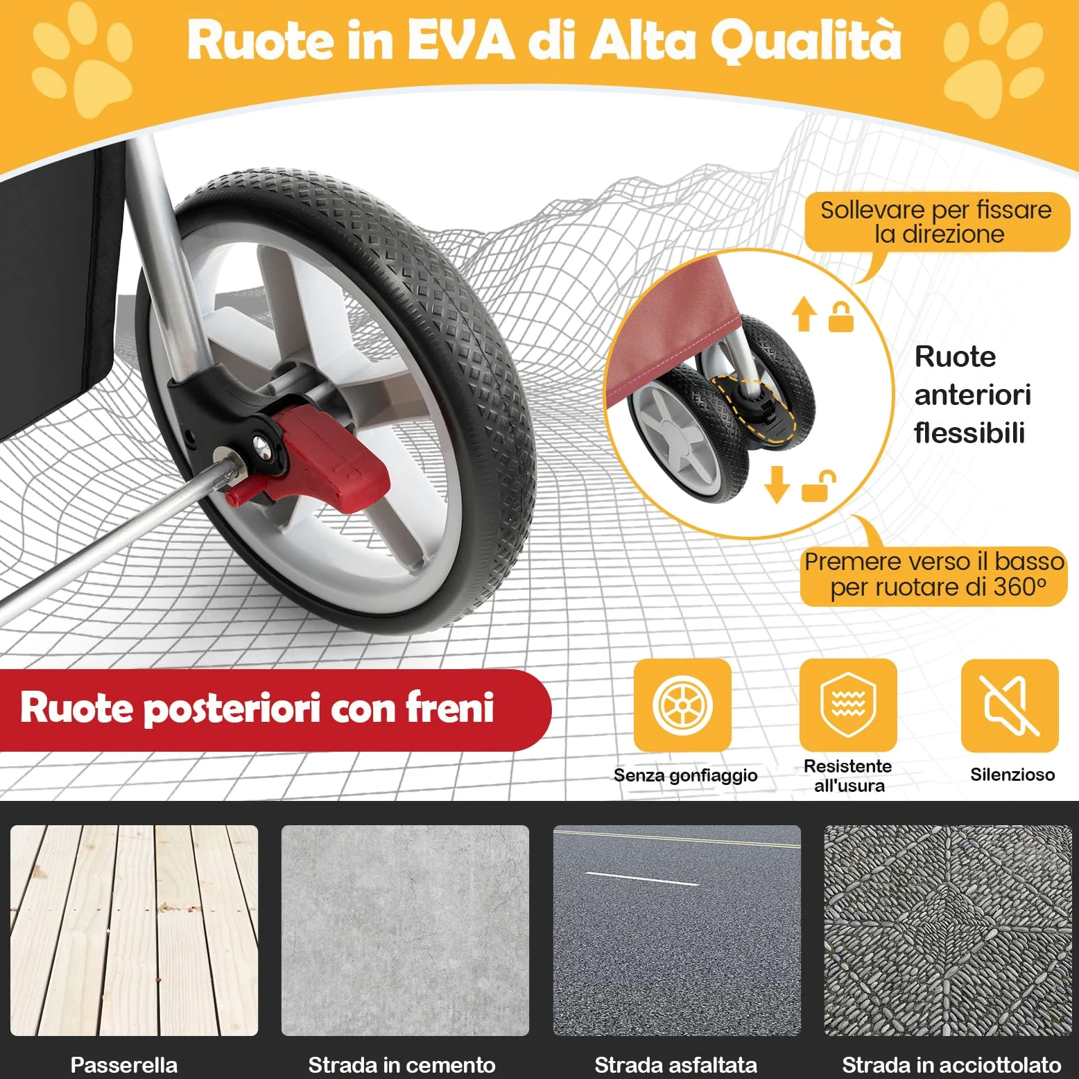 COSTWAY Passeggino per Cani, Carrozzina per Cani Pieghevole Fino a 15 kg, 4 Ruote con Finestra a Rete Porta Bicchiere e Cesto, Passeggino Portatile per Animali Piccola e Media (Rosso)