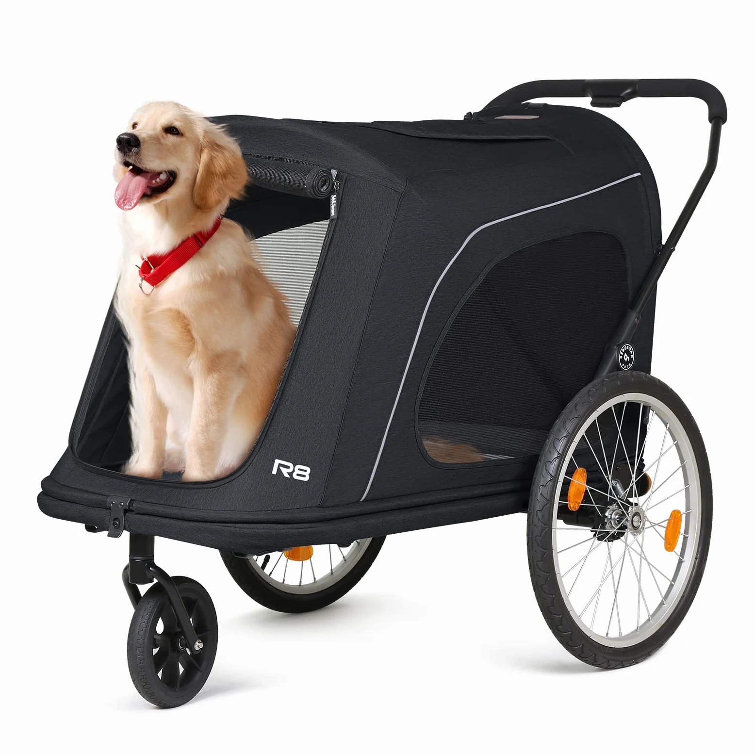 Beberoad 2 in 1 Rimorchio da Bicicletta e Passeggino per Cani, Rimorchio Bici per Cani con Porta Anteriore e Posteriore, Finestre a Rete e Tetto Apribile, Carico Massimo 45 kg