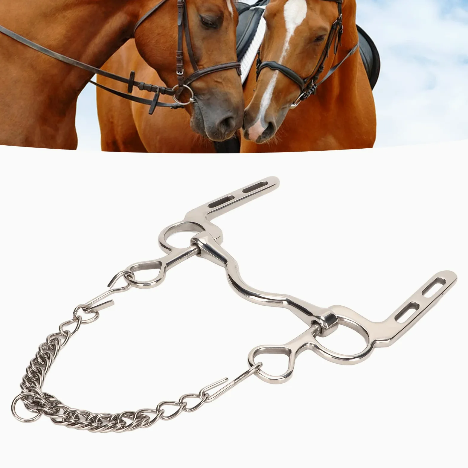 Filetti per Cavalli, Acciaio Inossidabile Morsi da Cavallo per L'allenamento di Attrezzature Equestri, Rullo a Bocca di Cavallo con Gancio e Catena per la Briglia del Cavallo