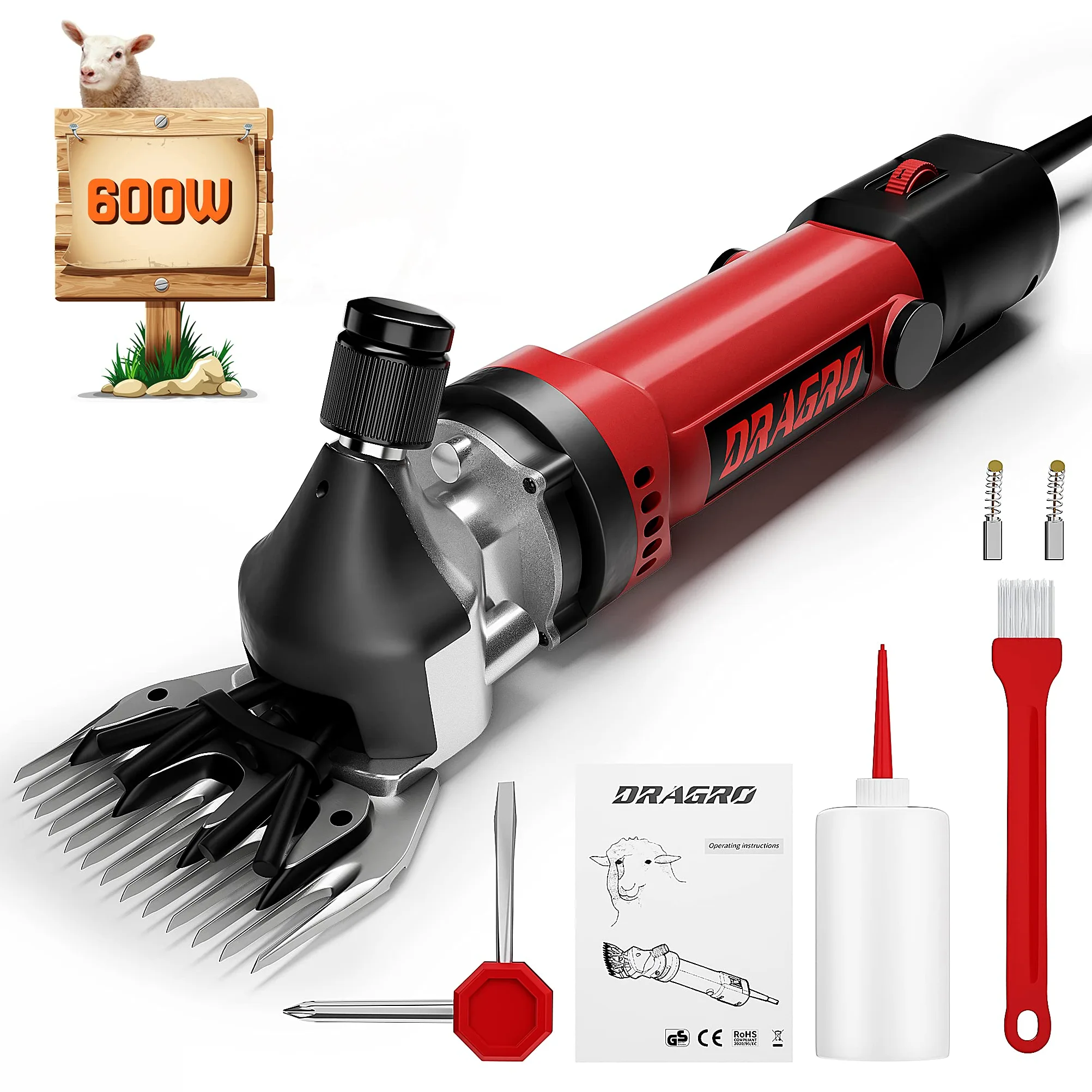 Tosatrice per pecore da 600 W, tosatrice professionale per animali, kit per la toelettatura del bestiame da fattoria, tosatrice elettrica resistente, per animali a pelo spesso (tosatrici per