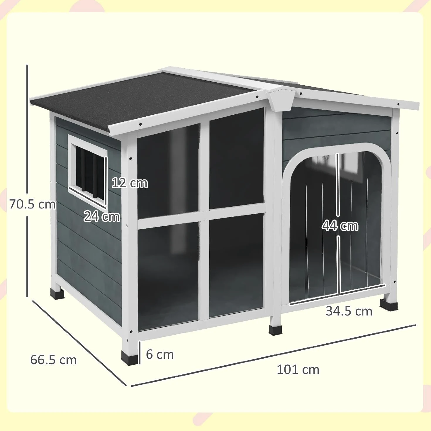 Cuccia Cane Taglia Media da Esterno con Tetto Apribile in Legno 101x66.5x70.5 cm Grigio