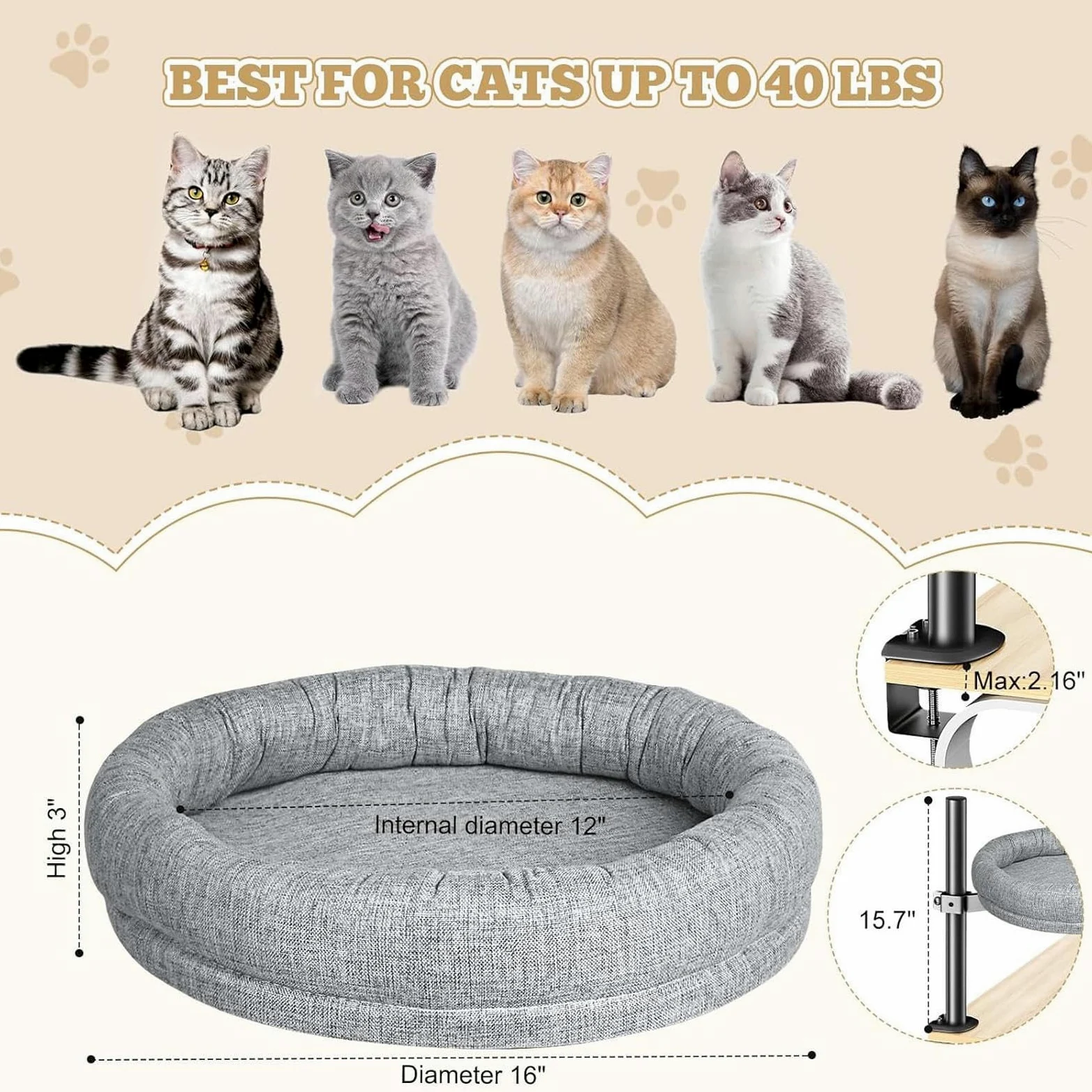 per scrivania per lettino per gatti, Letto per gatti per scrivania,Letto con mensola per gatti regolabile per gatti da interni | Casetta per gattini da scrivania dal design salvaspazio