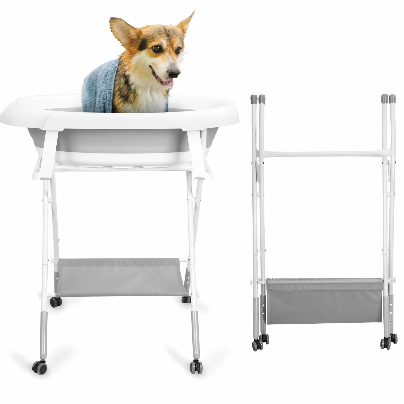 Vasca da bagno 2 in 1 per cani, stazione di lavaggio per cani, vasca pieghevole per animali domestici, vasca per il bagno e la toelettatura, vasca per cani di piccola taglia, gatti, animali
