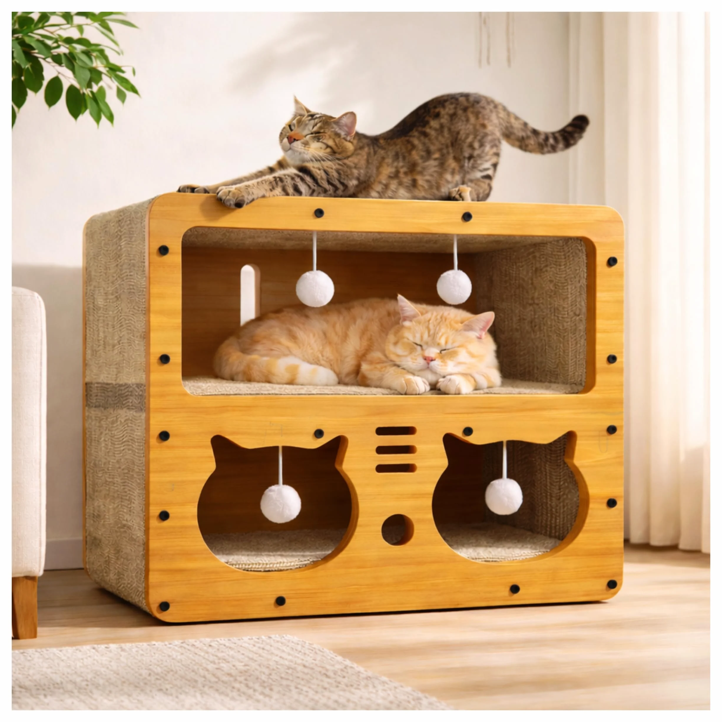 Deccart Casetta per gatti in cartone Casetta 2 - grotta per gatti da interno, sostenibile - casetta tiragraffi utilizzabile anche come luogo per dormire - casetta gioco e mobile tiragraffi per gatti