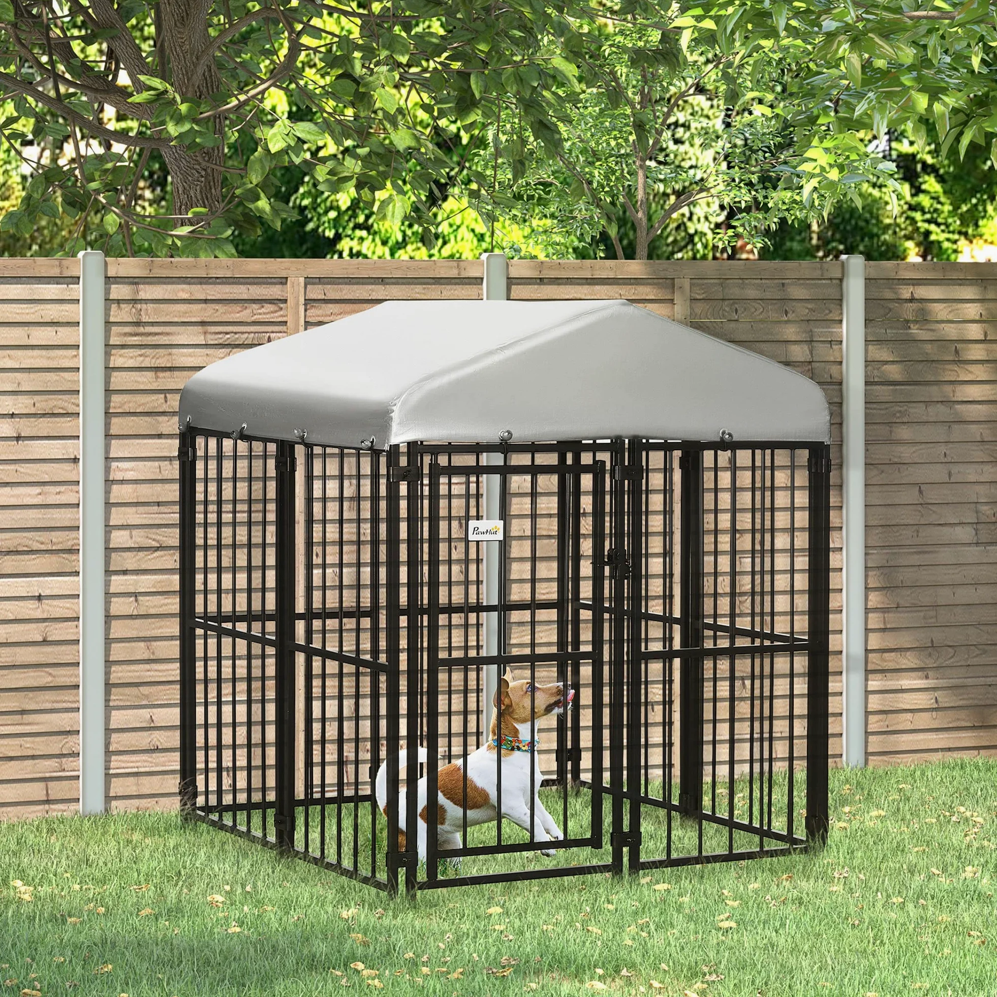 PawHut Recinto per Cani Taglia Piccola e Media, Kennel Casetta per Cani e Galline con Tettuccio, 122x122x138cm