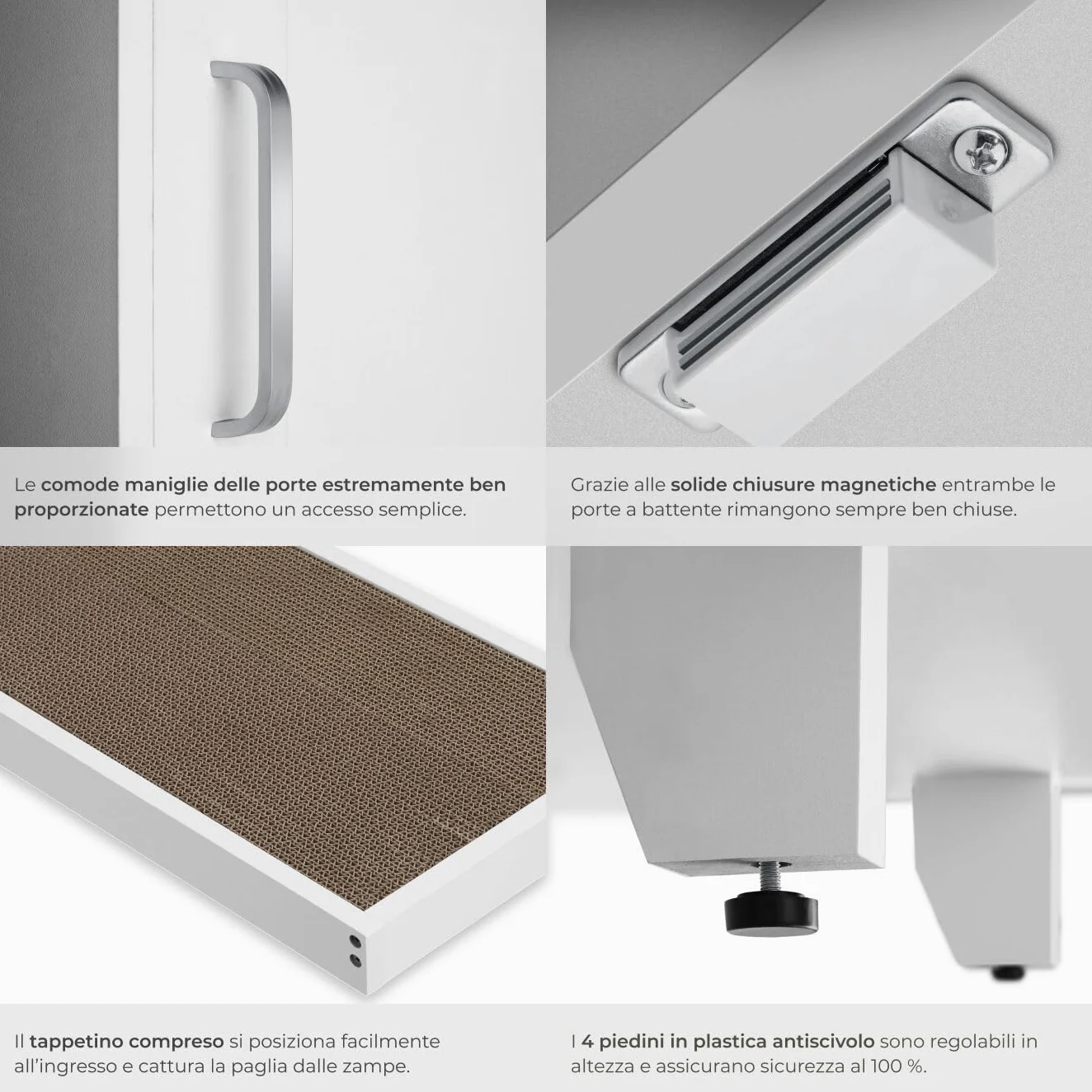 tectake® Mobile lettiera gatto chiusa a due ante, ingresso centrale, tappetino tiragraffi, mobiletto lettiera gatto, armadietto per lettiera gatti, ante magnetiche - 120 x 52 x 65 cm - Bianco