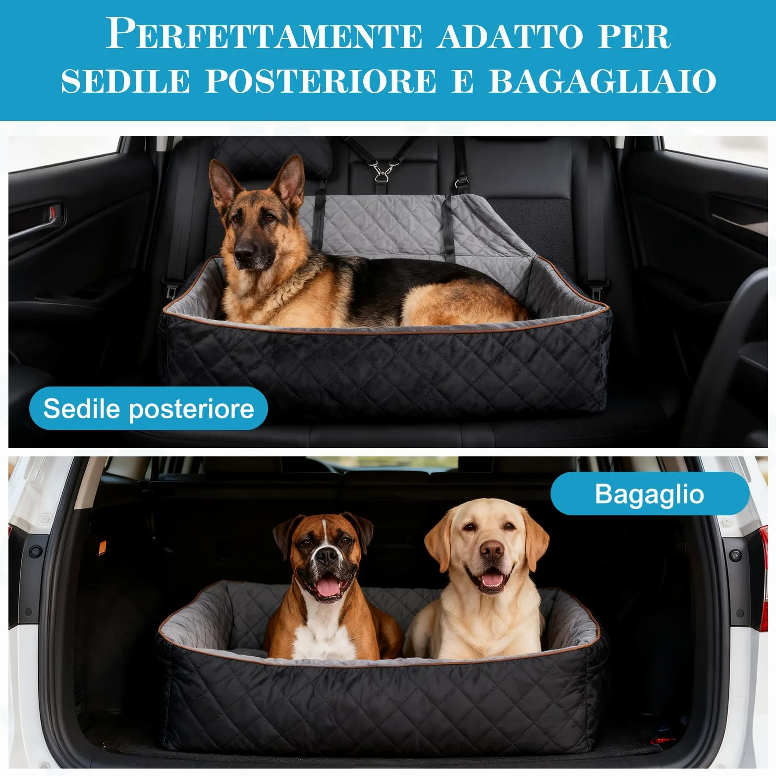 Seggiolino Auto per Cani per Cani Grandi/Medi fino a 45 kg - Seggiolino Auto Cane Rimovibile e Lavabile, Trasportabile con Guinzaglio e Base Antiscivolo per Sedile Posteriore