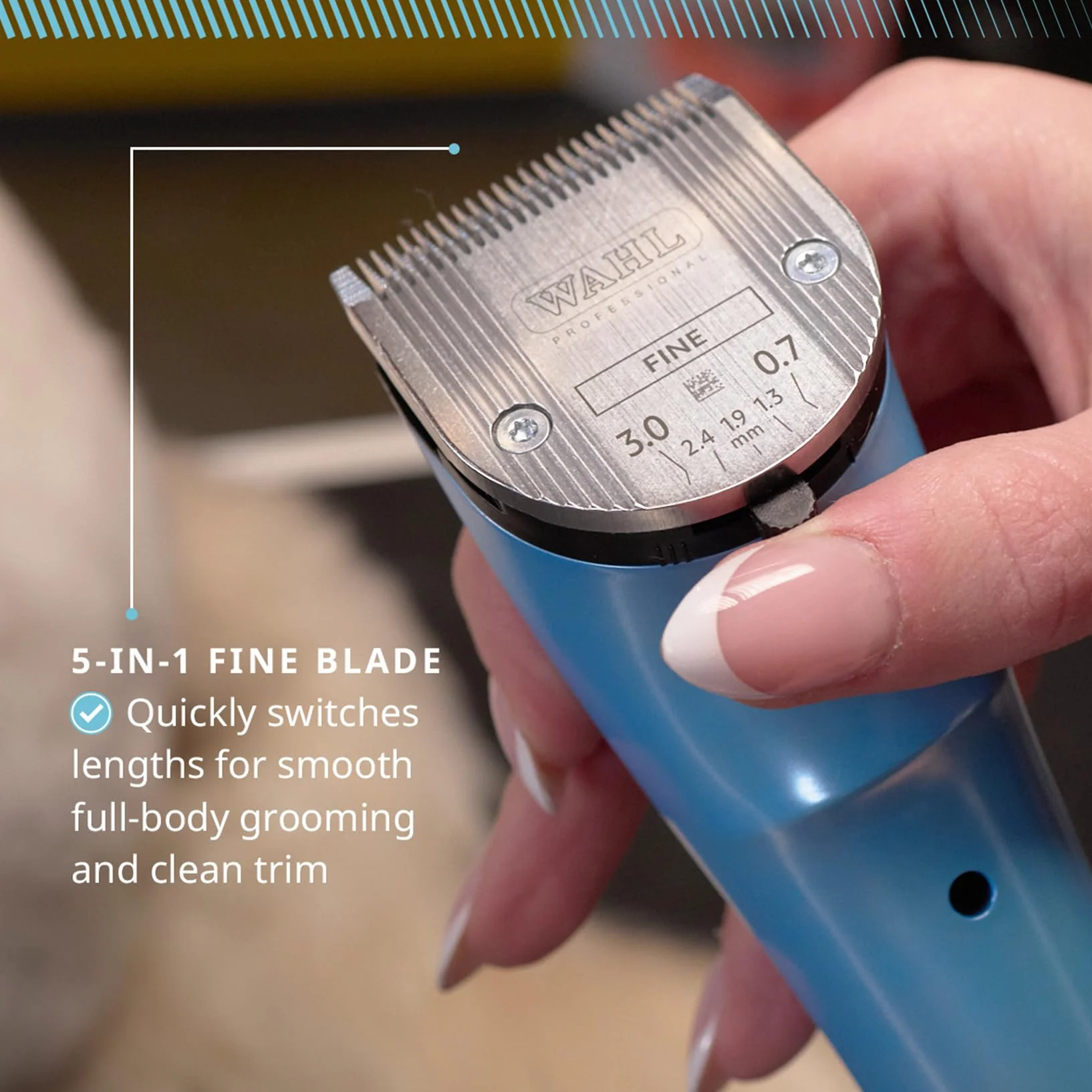 Wahl Motiva 2 Blue Ivy - Tosatrice Professionale per Animali - Tosatrice Cordless per Toelettatura di Cani con Lama 5 in 1, 3 Ore di Autonomia e Display Digitale - Adatta per Cani, Gatti e Cavalli