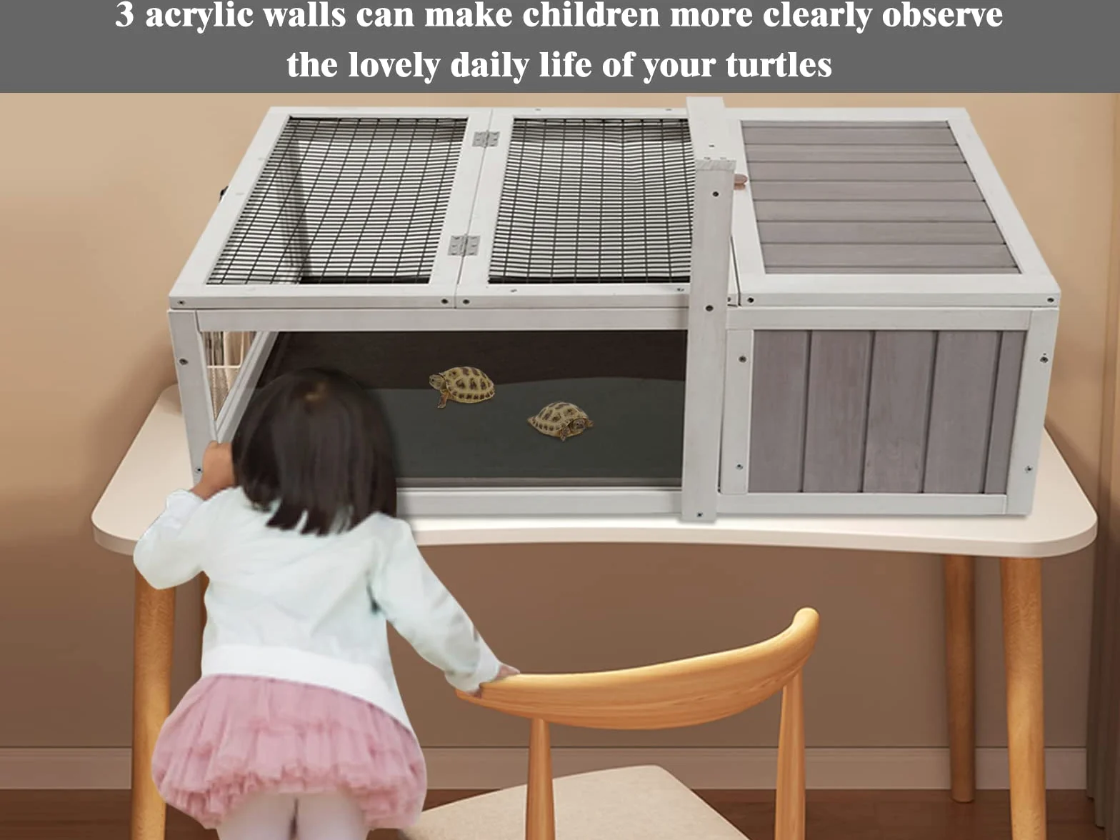 Tartaruga House Habitat Box in legno per interni ed esterni, recinto per tartarughe da interno per piccoli animali, gabbia per rettili da esterno grigio
