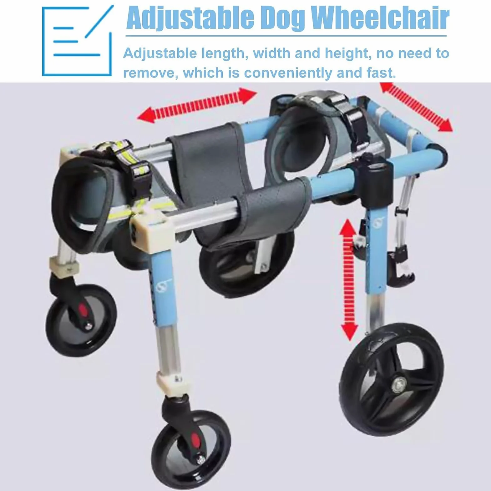 Sedia a rotelle per cani – Supporto regolabile per gambe anteriori e posteriori per aiutare la mobilità, design leggero per animali domestici feriti o disabili