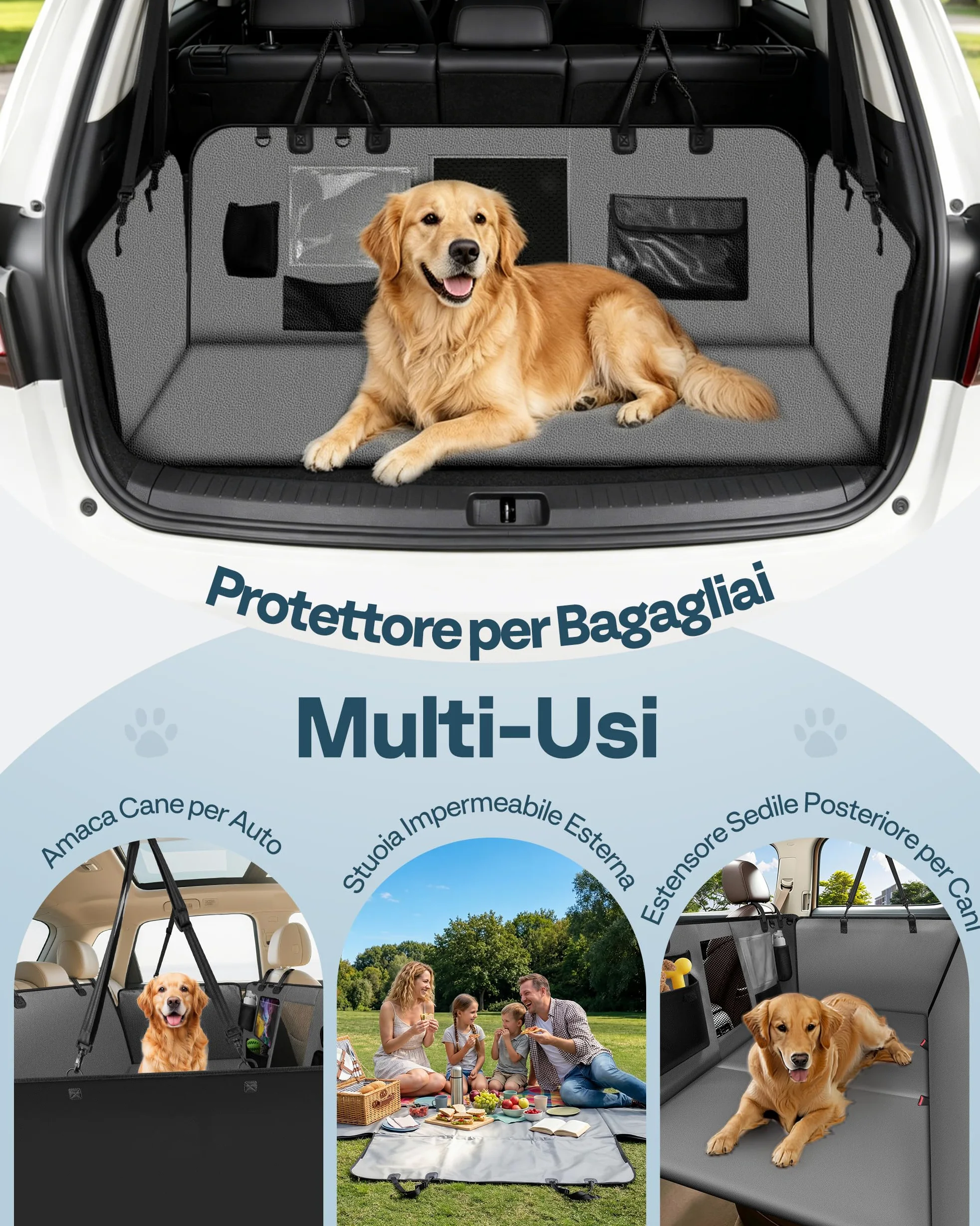 Coprisedile per cani per sedile posteriore, fondo rigido/estensione impermeabile per cani, amaca per cani, coprisedile per animali domestici per sedile posteriore per auto/SUV