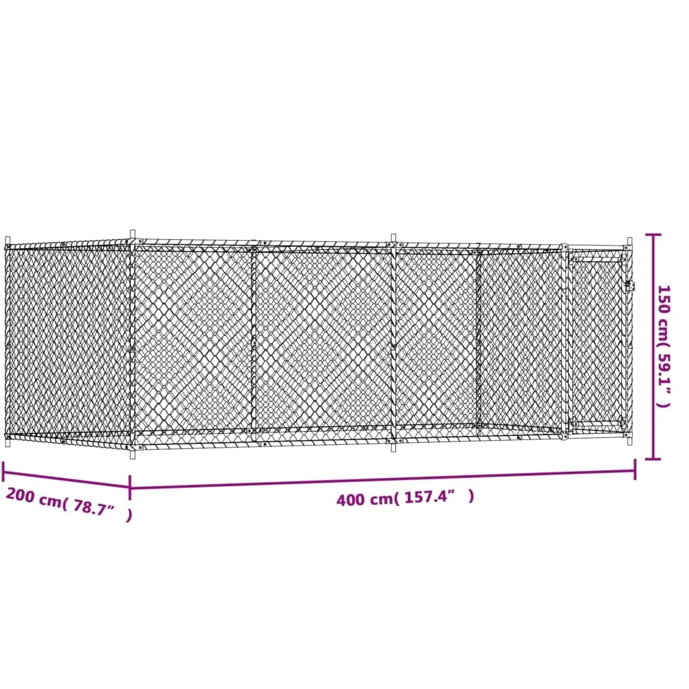 vidaXL Gabbia per Cani con Porta Grigia 4x2x1,5 m in Acciaio Zincato, cuccia per cani in acciaio, recinto per cani, cuccia per cani da esterno