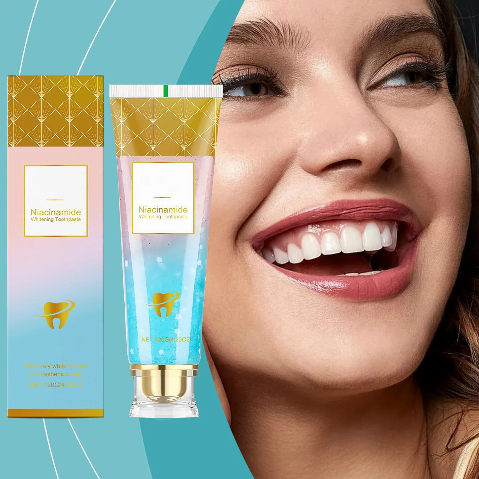 Niacinamide Dentifricio sbiancante per adulti, dentifricio sbiancante radiante, senza fluoro per denti sensibili, alito fresco, rimuove lo scolorimento dei denti. (5 pezzi)