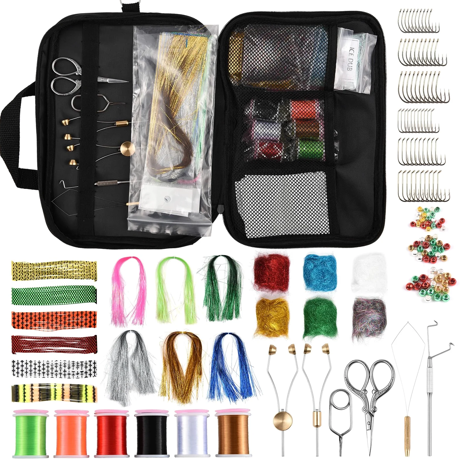 Kit di Strumenti e Materiali per Costruire Mosche per Principianti, Set di Esche da Pesca con Accessori da 150 Pezzi Mosche Attraenti Spigole e Trote