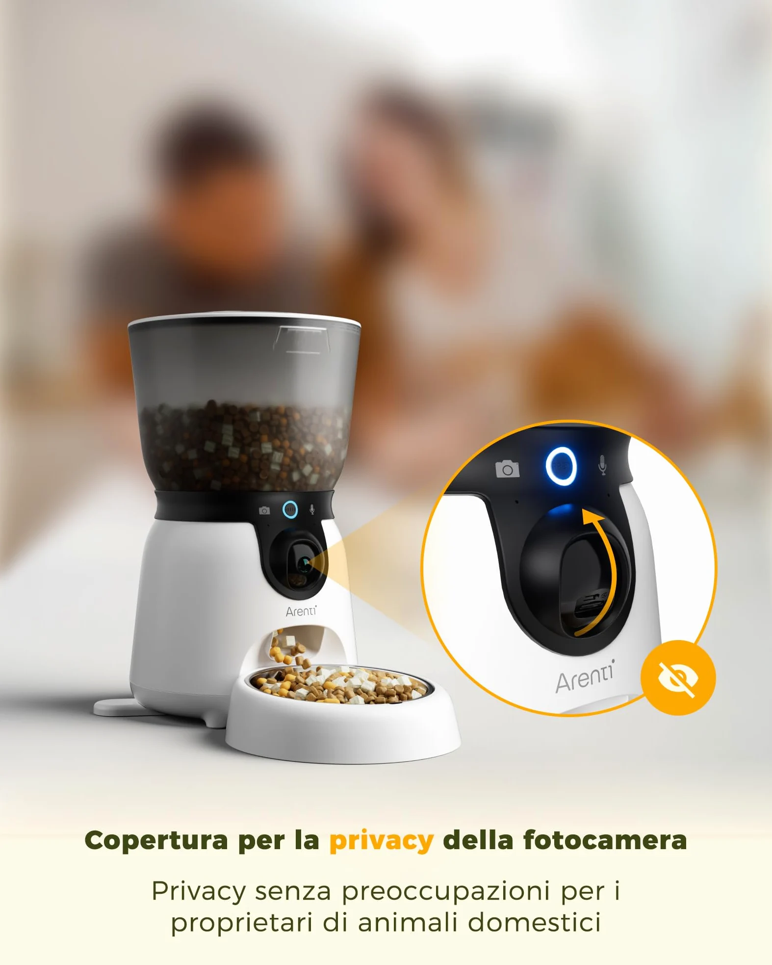 ARENTI Distributore Automatico Cibo per Gatti e Cani con Telecamera HD 2K/3MP,Fontanella per Gatti,WiFi 2.4G&5G,4.5L Dispenser Cibo Gatti/Cani con Audio Bidirezionale, Controllo APP