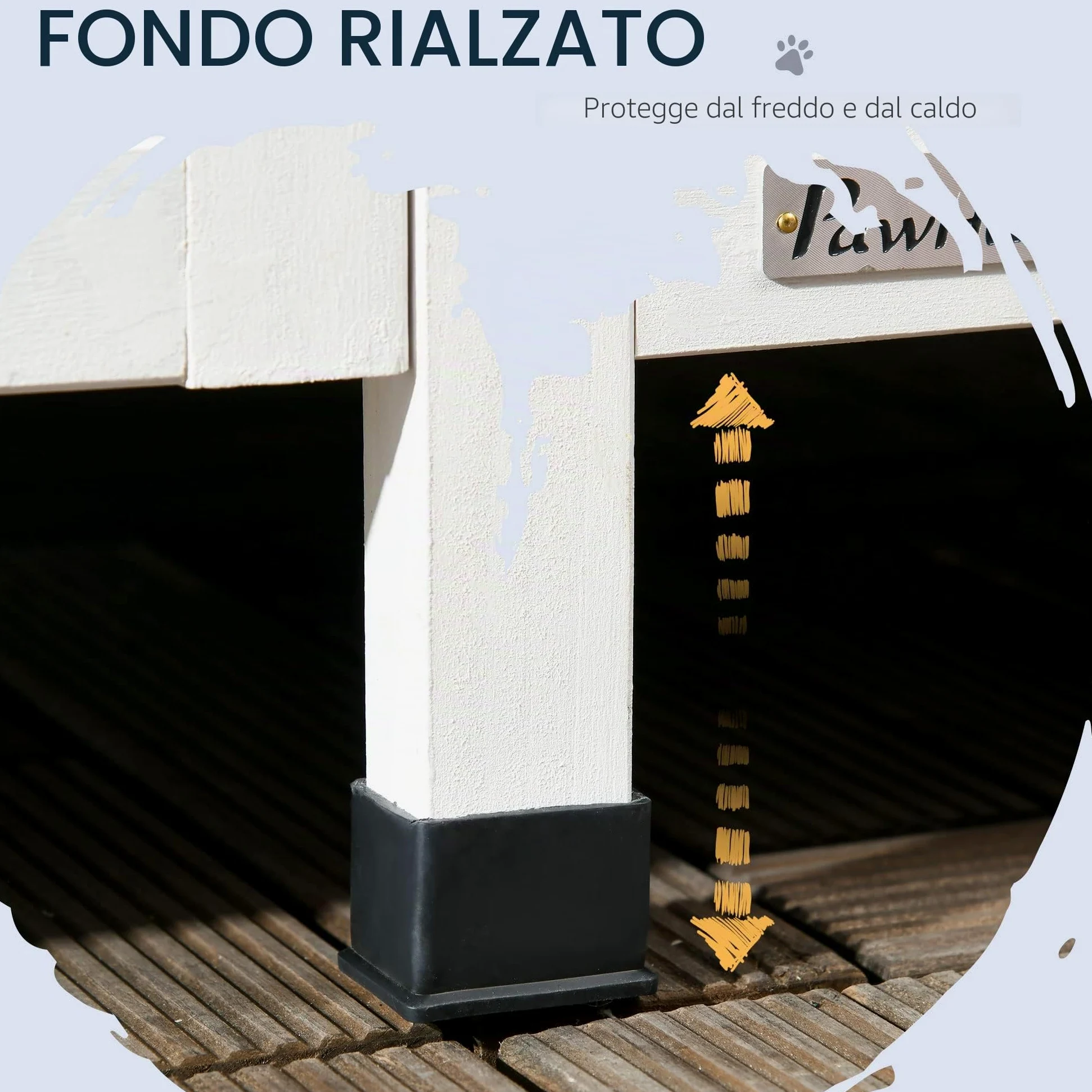 PawHut Casetta per Gatti in Legno di Abete - Rifugio a 2 Piani Con Diversi Ingressi, Grotta All'aperto, Tetto in Asfalto, Fioriera - Resistente All'inverno