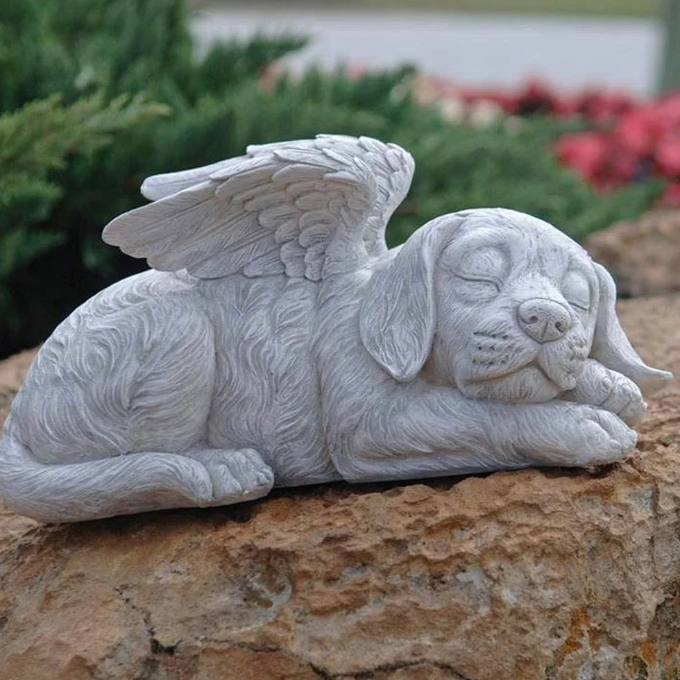 Design Toscano Cani Angeli Statua Tributo Lapide Statua Tributo, poliresina, finitura color pietra, 25,5 cm