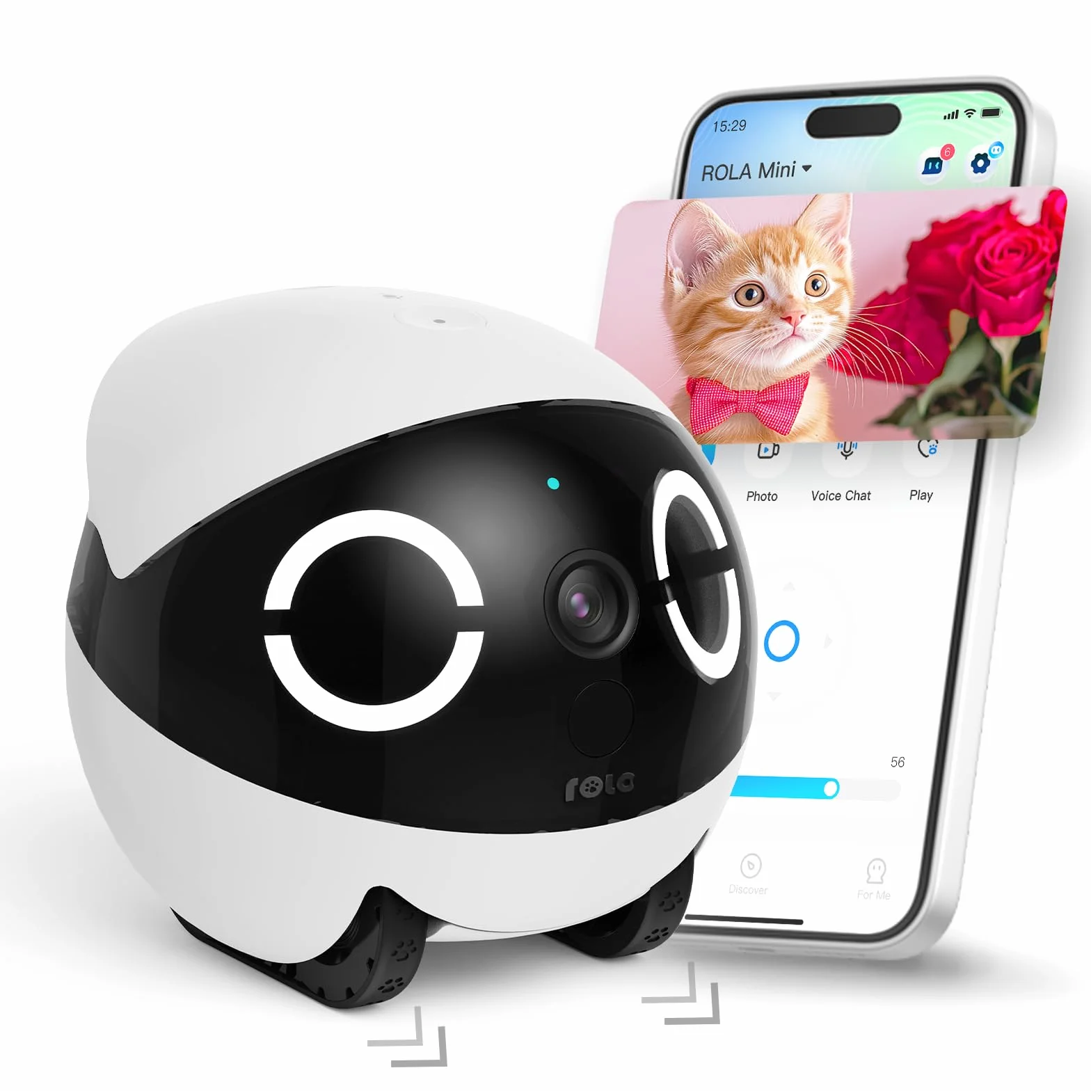 Enabot ROLA Mini FamilyBot – Robot Telecamera Animali 2K, 25 Giorni Batteria, Senza Stazione Ricarica, Visione Notturna, Rilevamento Movimento – Gatti e Cani