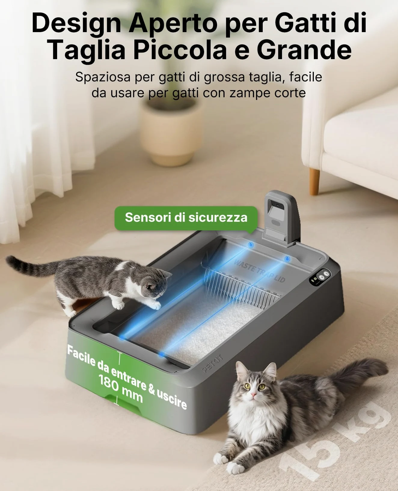 PETKIT PUROBOT CRYSTAL DUO Lettiera Gatto Autopulente con Telecamera AI, Monitoraggio APP, Deodorizzazione Doppia, Design Aperto Sicuro, Doppio Vano Raschiatura Bidirezionale per Gatti Grandi, Grigio