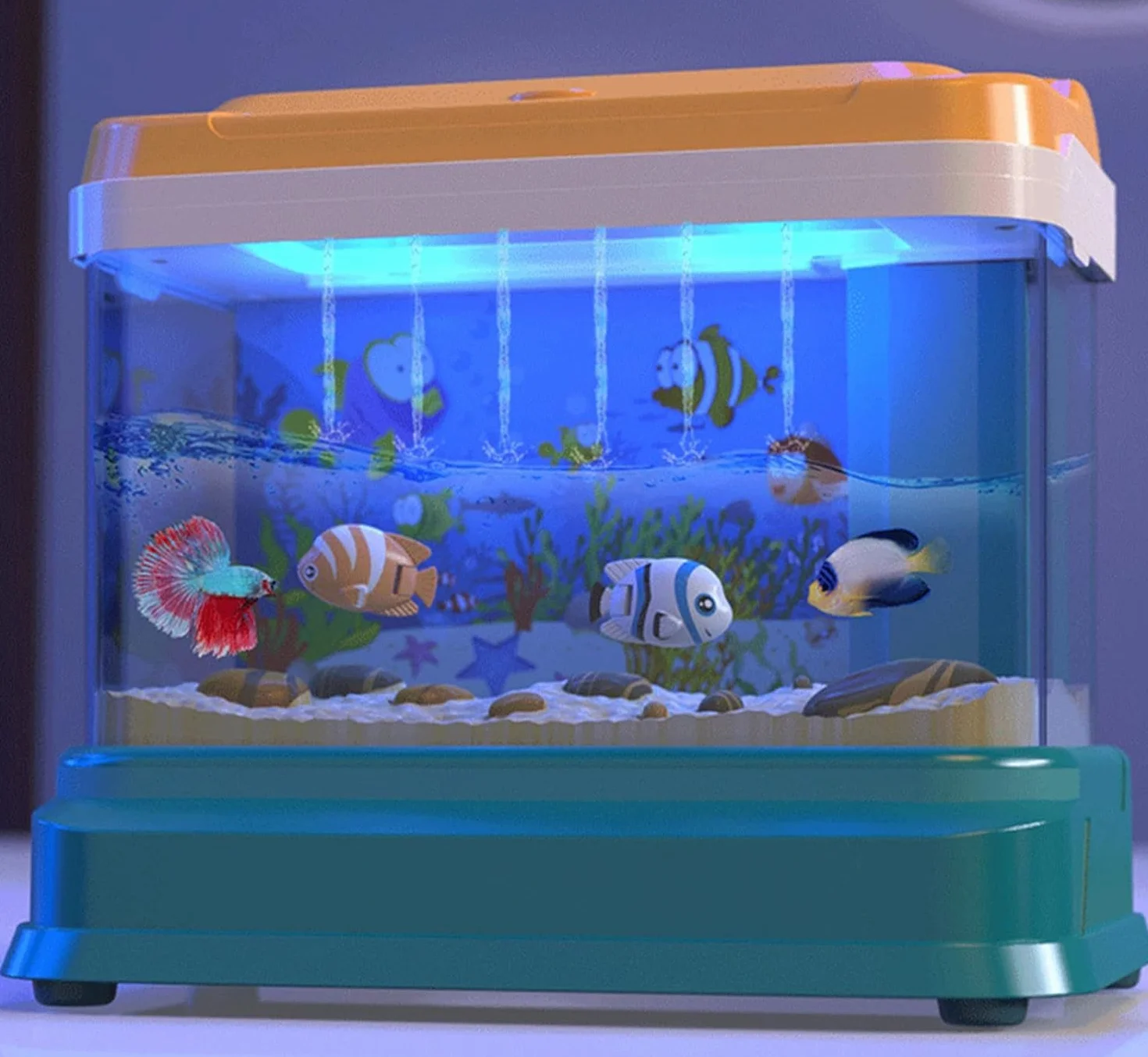 Acquario Bambini Acquario Finto con Pesci*4 in Movimento,Acquario Giocattolo per Bambini con Luce e Musica USB,Canna da Pesca,Rete da Pesca,Animali Giocattolo,Regalo per Bambini Ragazzi Ragazze