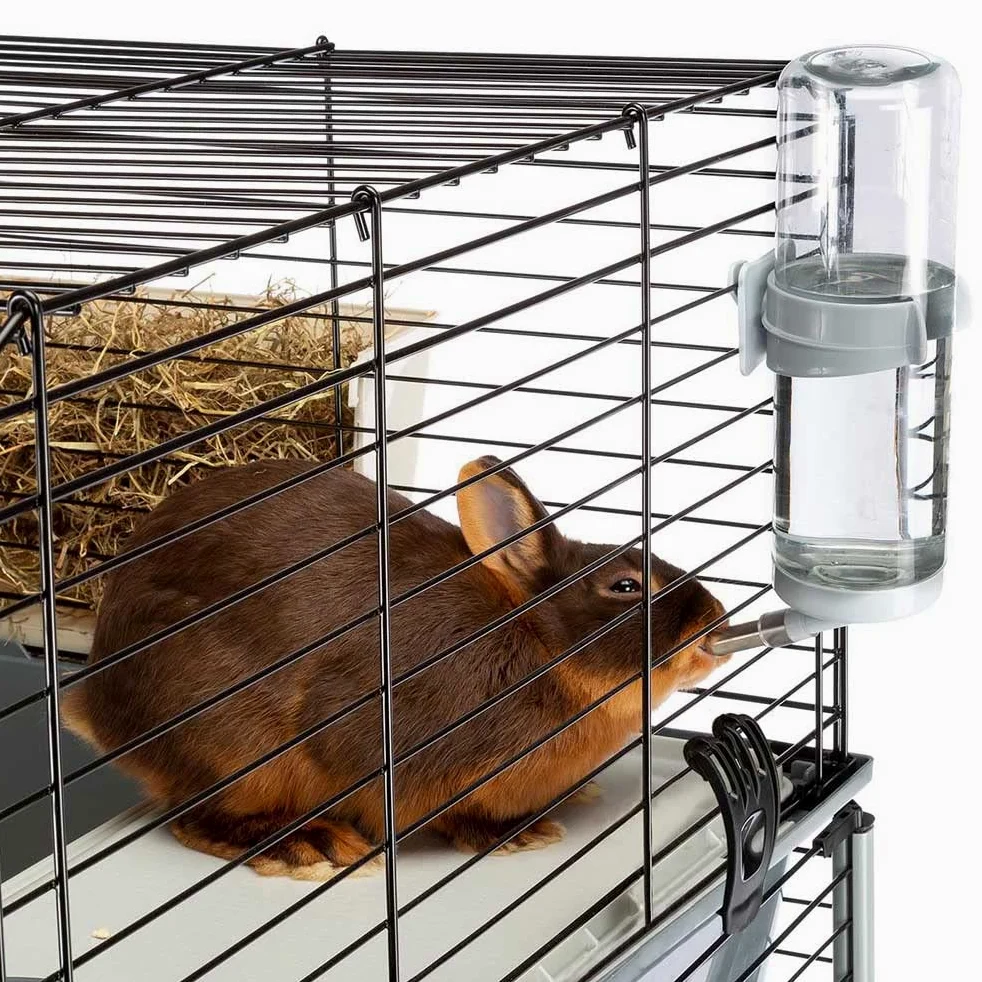Ferplast Gabbia per conigli a due piani RABBIT 100 DOUBLE, Casetta per piccoli animali, Conigliera con Accessori inclusi, in Metallo verniciato Nero e plastica, 95 x 57 x h 93,5 cm