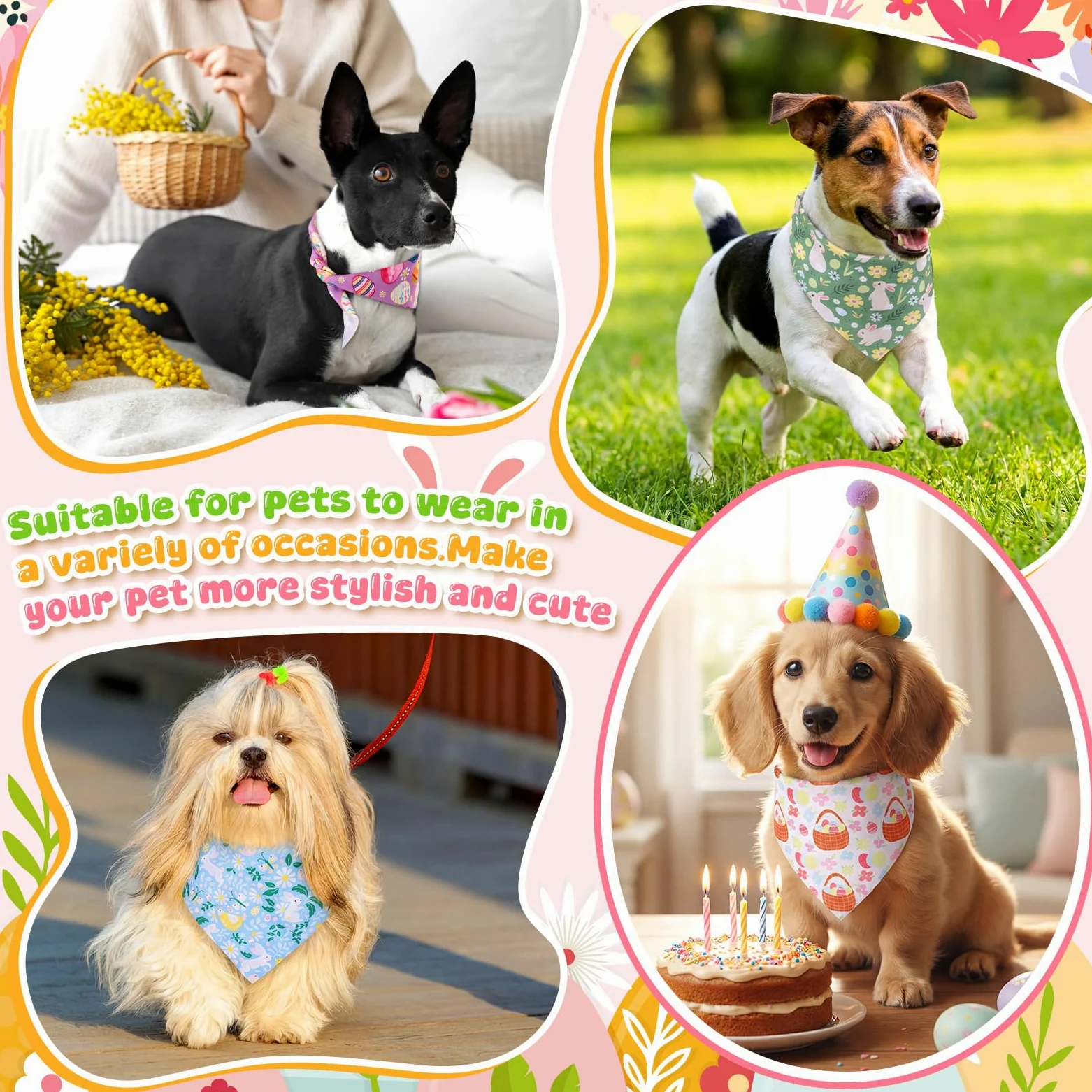 Geyoga 240 bandane primaverili per cani alla rinfusa St Patricks Pet Bandane regolabili a triangolo pasquale per toelettatura cani, bavaglini fazzoletto per gatti di taglia piccola, media e grande