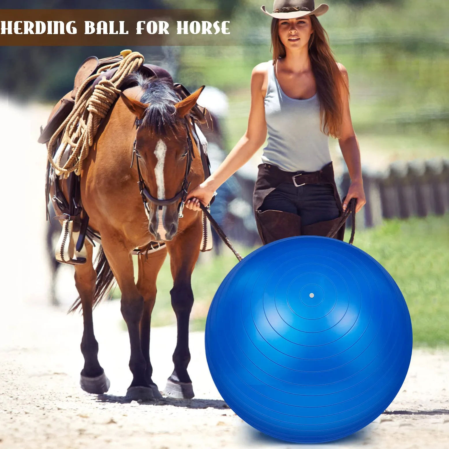 Sotiff 2 palline per cavalli da 101 cm per giocare, grandi palline da pastore per cavalli, anti-scoppio, gigante, giocattolo per cavalli, con pompa inclusa (blu e rosso, 100 cm)