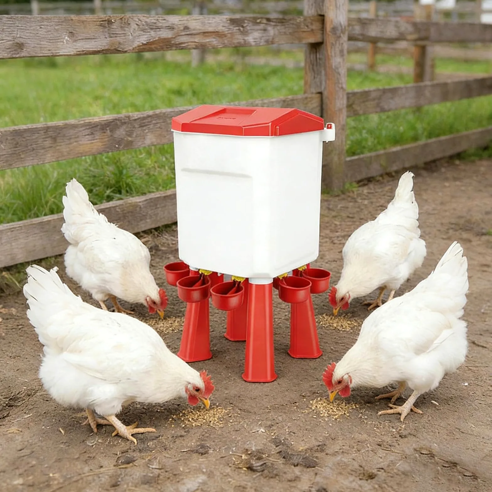 Mangiatoia per pollame, grande secchio automatico con coperchio, dispenser di cibo per pollo, per anatre, bantam, fagiani, tacchini, coop, fattoria, vacanze, esterno, maiale, pecore, piccoli animali