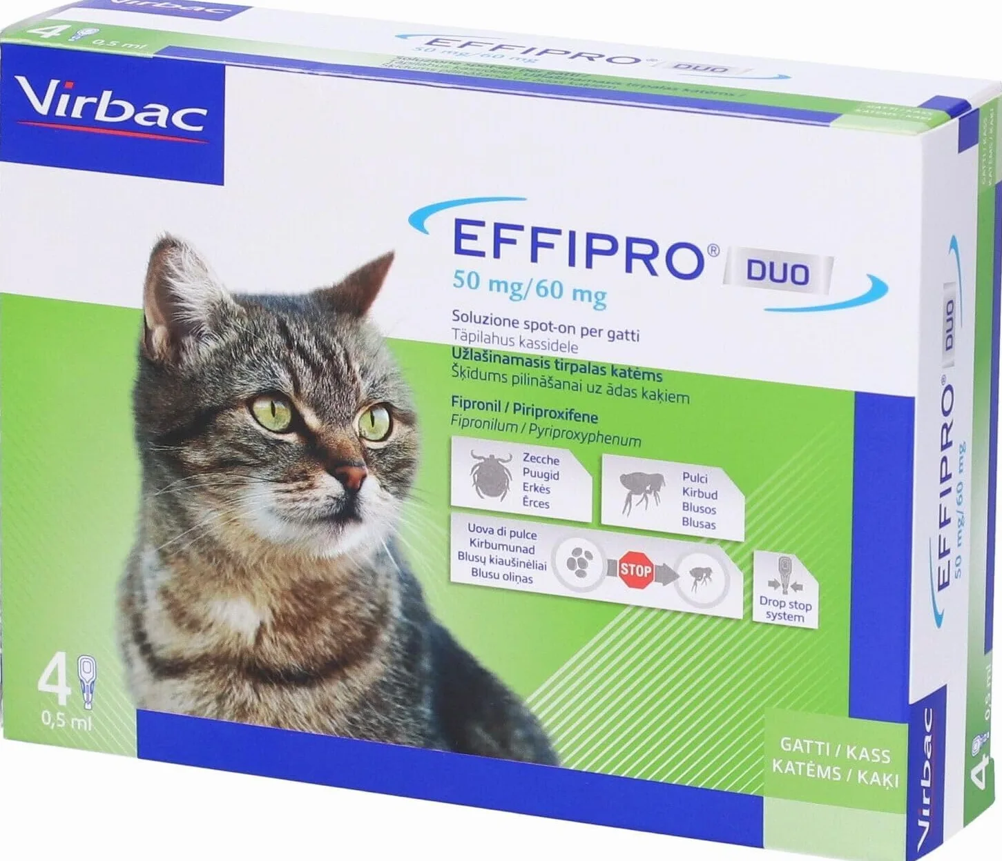 EFFIPRO DUO Gatto (1–6 kg) / 4 pipette da 0,5 ml - 2 Confezioni - 8 Pipette totali
