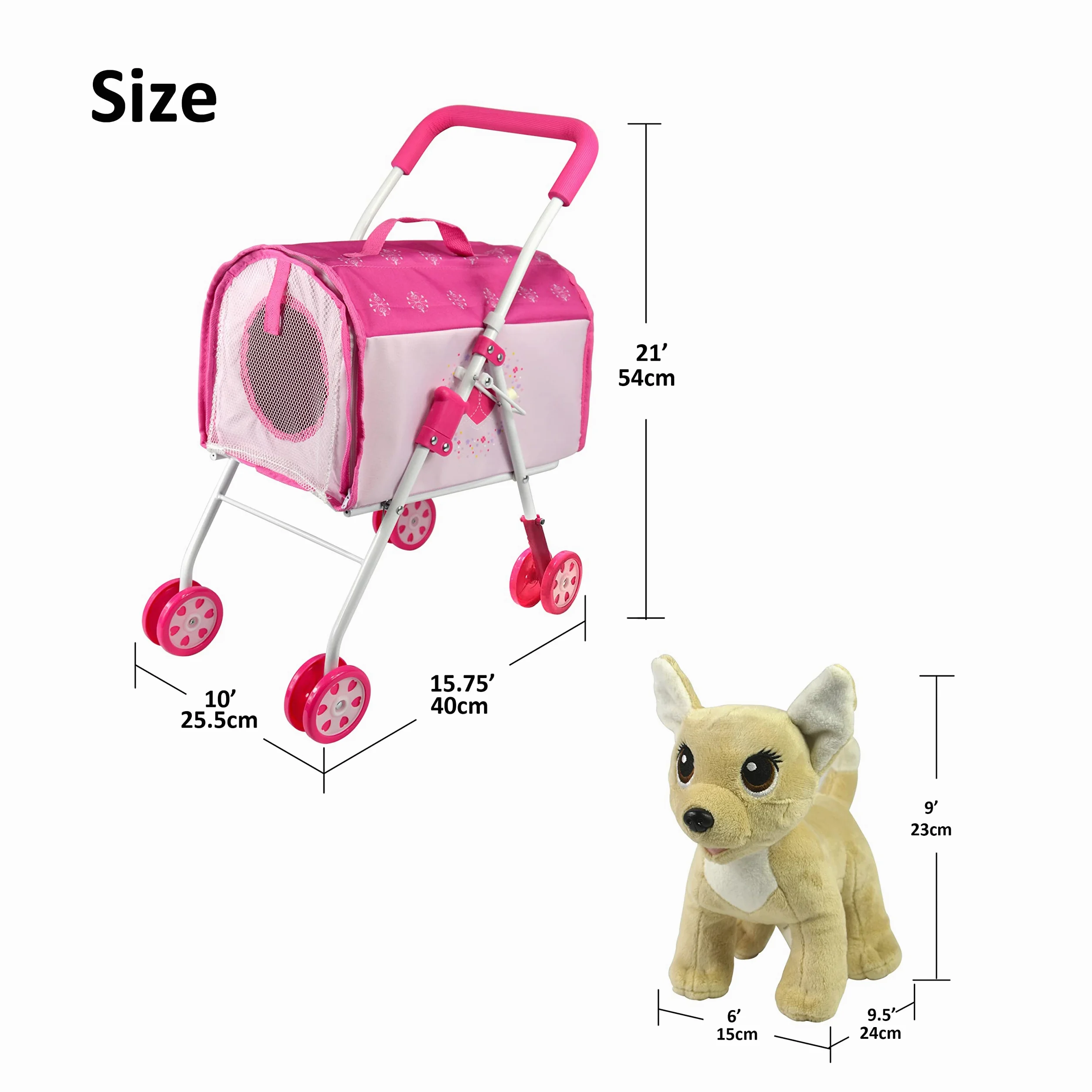 Anivia Passeggino per Animali Domestici e Accessori per Bambini dai 3 ai 7 Anni, Set da 2 Pezzi per Cani da Gioco, Set da Gioco per Cuccioli con 1 Cucciolo Incluso Rosa