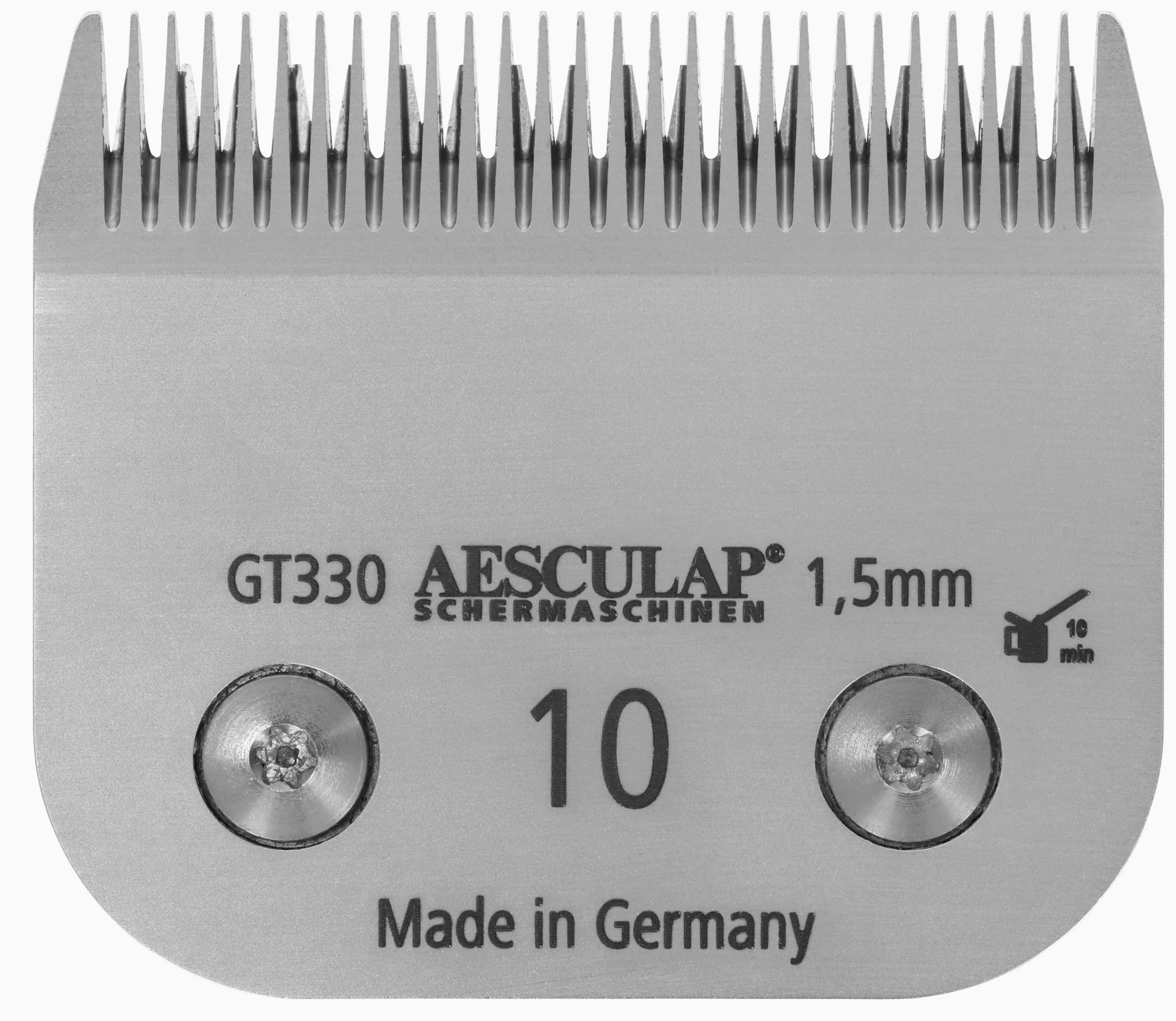 Aesculap Testina SnapOn, Lama per tosatura, Misura 10, Acciaio al carbonio, Altezza di taglio 1,5mm, Larghezza di tosatura 40mm, per tutte le macchine SnapOn, Made in Germany
