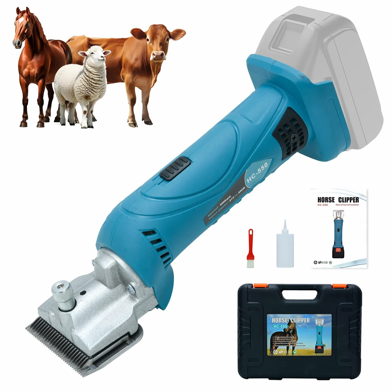 Forbici per pecore compatibili con batteria Makita da 18 V, motore da 2500 giri/min, tosatrice professionale a 6 velocità, forbici per crine di cavallo (senza batteria)