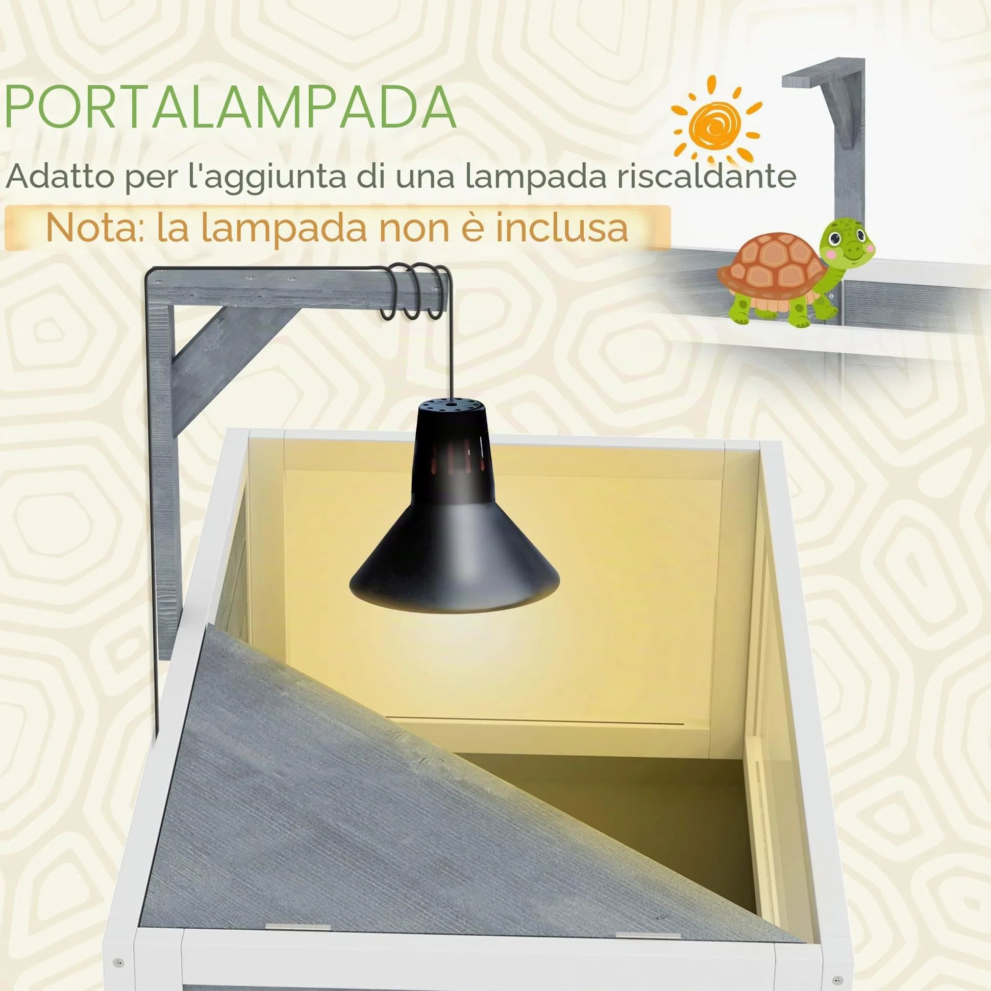 PawHut Casa per tartarughe su piedini a 2 zone - terrario per tartarughe terrestri con tetto apribile e zona interattiva - recinto 90 cm, supporto lampada, vista panoramica e ripiano - grigio