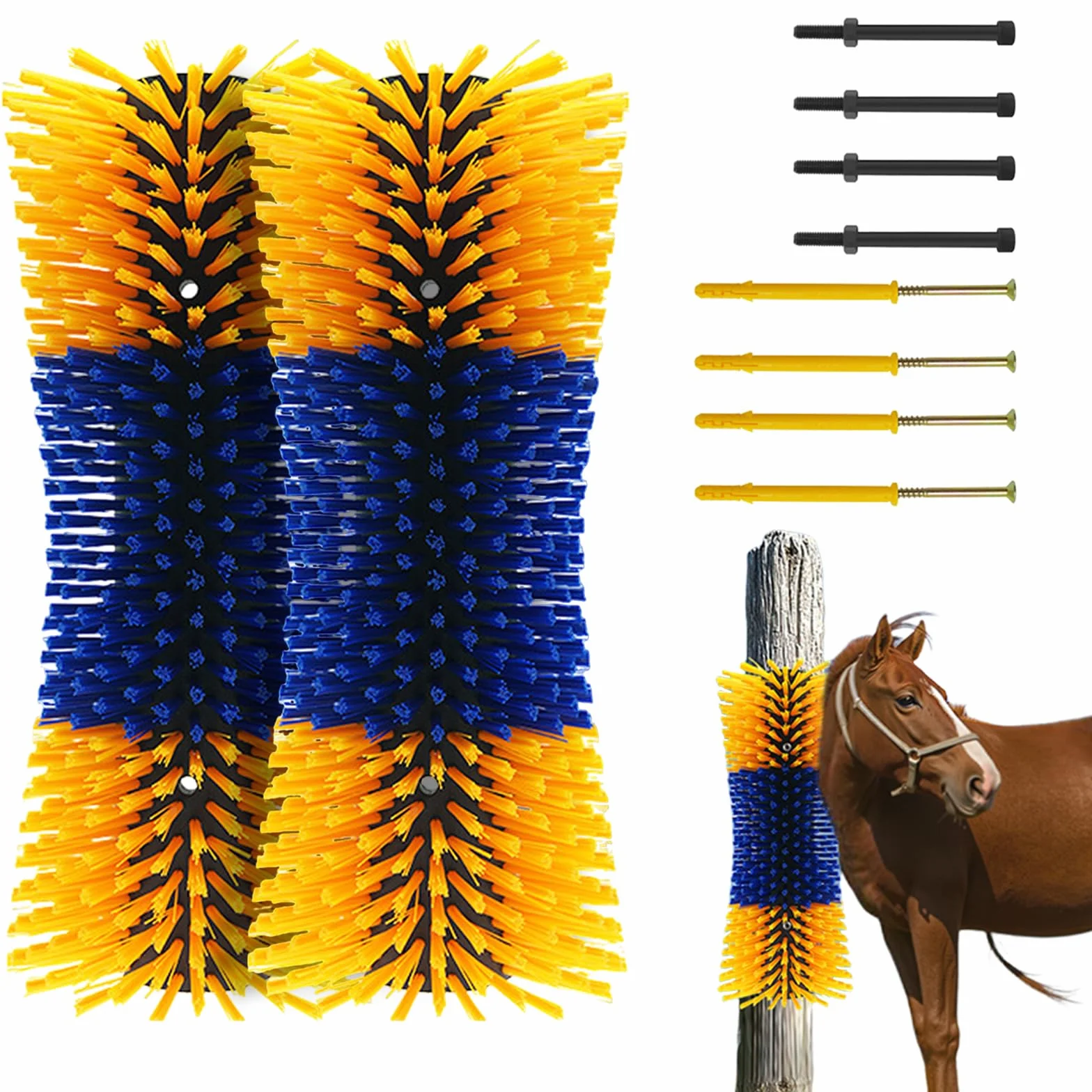 2 spazzole antigraffio per cavallo, mucca, cavalli semicircolari, spazzola per massaggio completo con viti per capre, bovini, mucche, pecore, cavalli, maiali e altri animali da fattoria per graffiare
