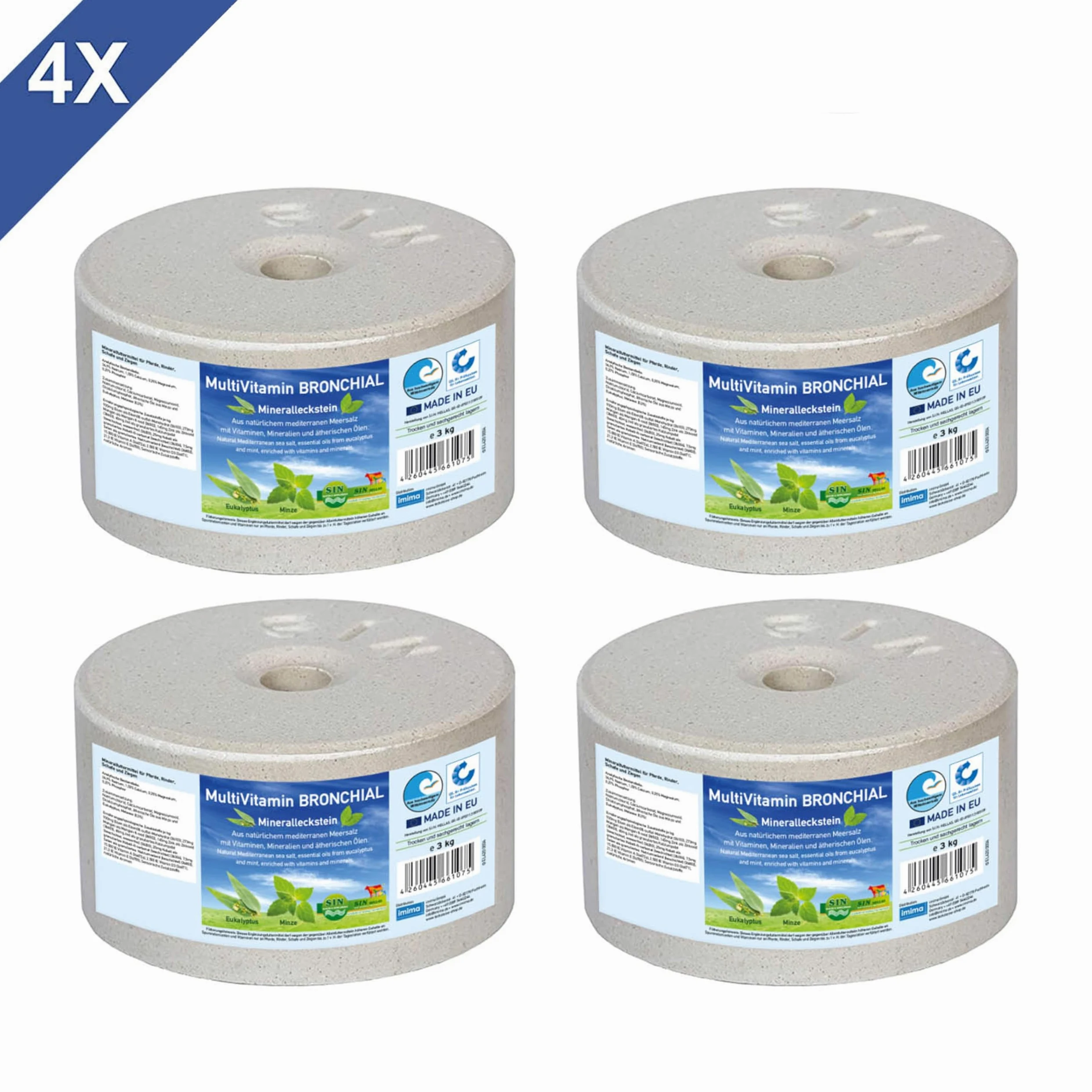 Mineral Lick Horse MultiVitamin BRONCHIAL Salt Lick Set 4 x 3kg - Pietre per leccare il sale per cavalli, pecore, capre, selvaggina e bovini - pietra minerale per leccare il sale
