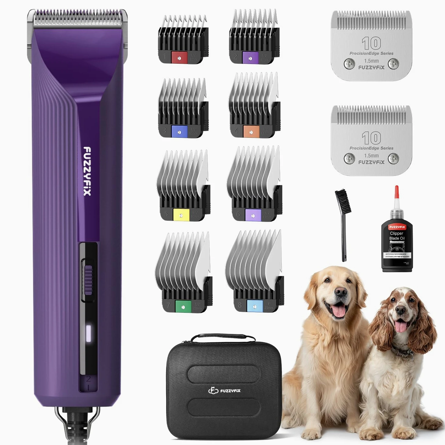 Tosatrice professionale per cani con cavo e pettini intercambiabili in metallo, cavo da 3 m, funzionamento silenzioso e senza surriscaldamento, con alloggiamento antiscivolo e resistente agli