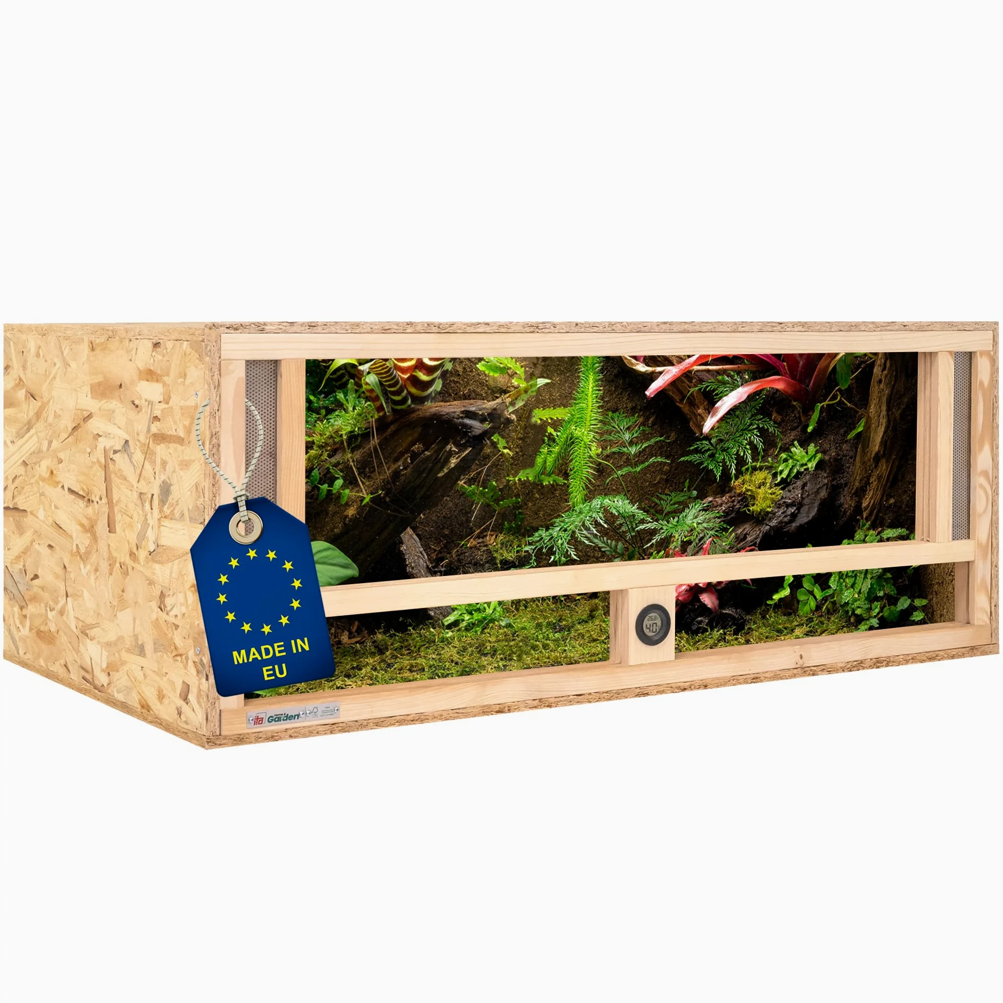 ITA Terrario in legno 100x50x40 cm con ventilazione frontale e igrometro integrato - Terrario in legno OSB-3 - Per rettili, serpenti, anfibi - Prodotto UE, certificato FSC