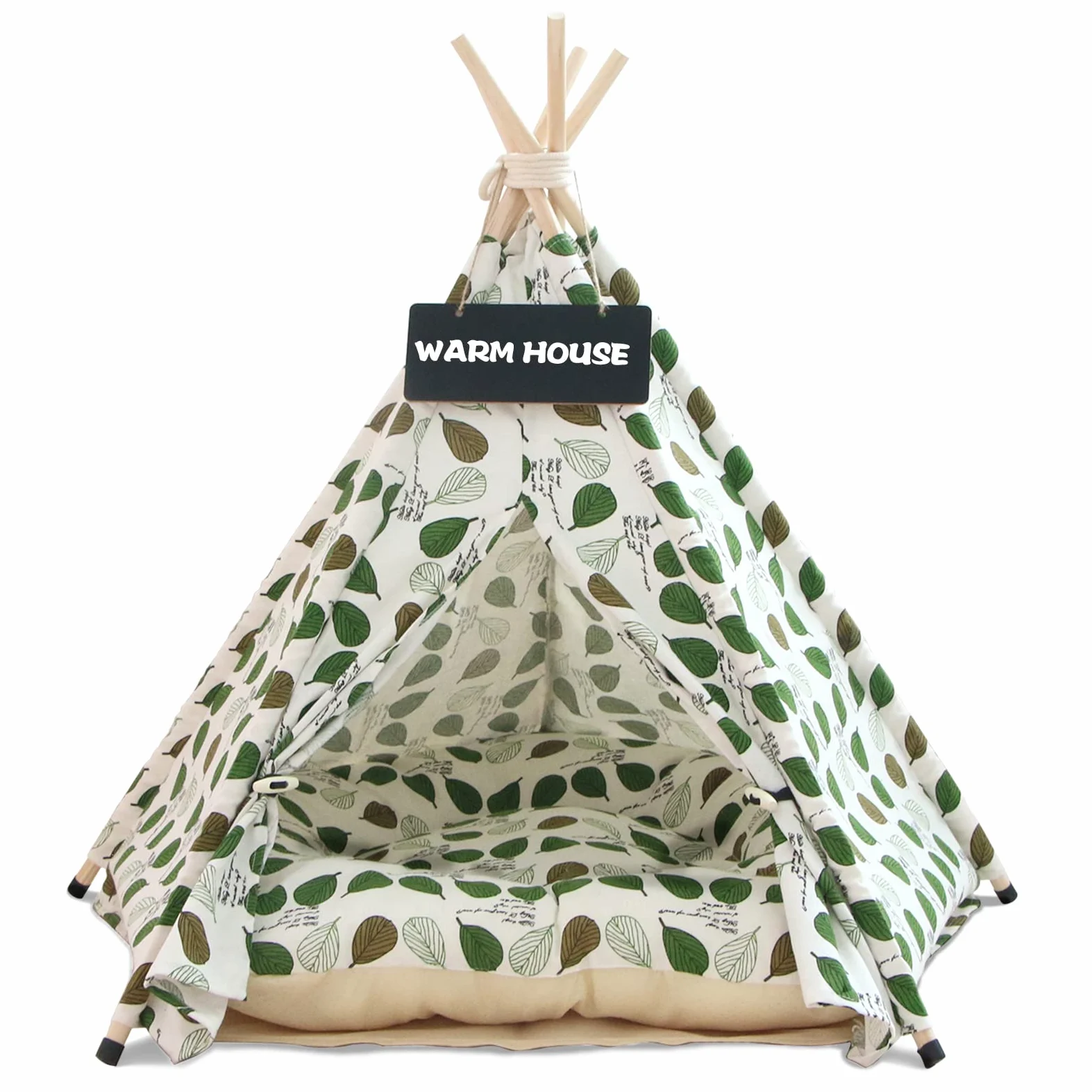 Tipi Cane Gatto di Comgagnia con Cuscino, Tenda Tipi di Lusso, Cuccia per Cane e Gatto Interno, Case per Gatto con Piccola Lavagna Nero (Green Leaf)