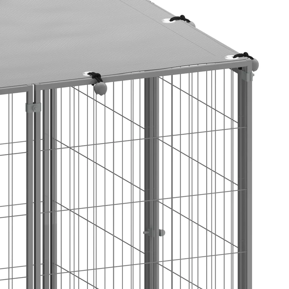 Cuccia per cani con tetto in polietilene, 440 x 330 x 110 cm, in acciaio | Grande recinto da giardino per cuccioli con copertura protettiva e porta richiudibile per una corsa sicura all'aperto.