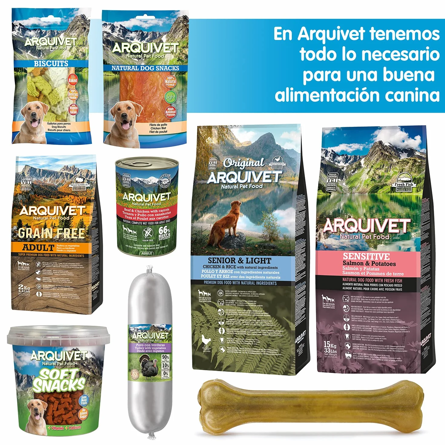 ARQUIVET Osso pressato in pelle bovina 100% naturale - 17 cm - Scatola piena 40 unità in termoretraibile - Snack naturali per cani