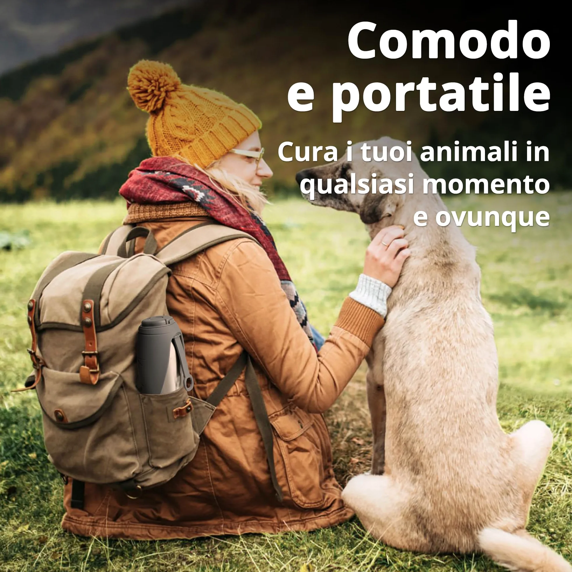 Borraccia Termica per Cani, 750 ml, Doppia Parete, per Passeggiate | 12 h caliente & 24 h frío, Cuenco plegable de silicona, Antifugas, Acero inox 304, Sin BPA, Para perros de todos los tamaños