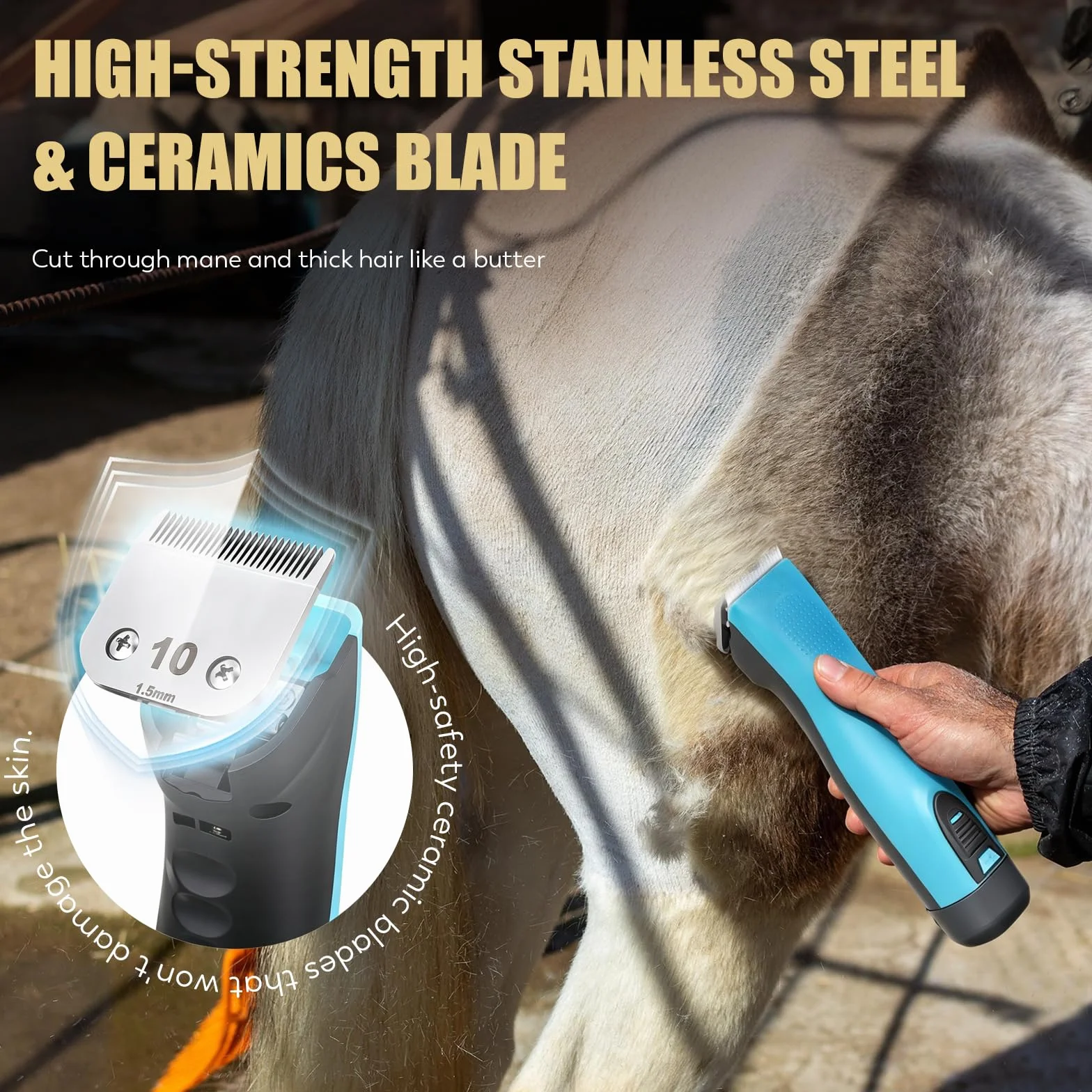 CGOLDENWALL Tosatrice per Cavalli, Batteria al Litio 1400mAh & 3.5m Cavo per Uso Cordato/Cordless, 3200-4000rpm Regolazione della Velocità 2, per Cane, Cavallo, Capra e Animale a Pelliccia Spessa