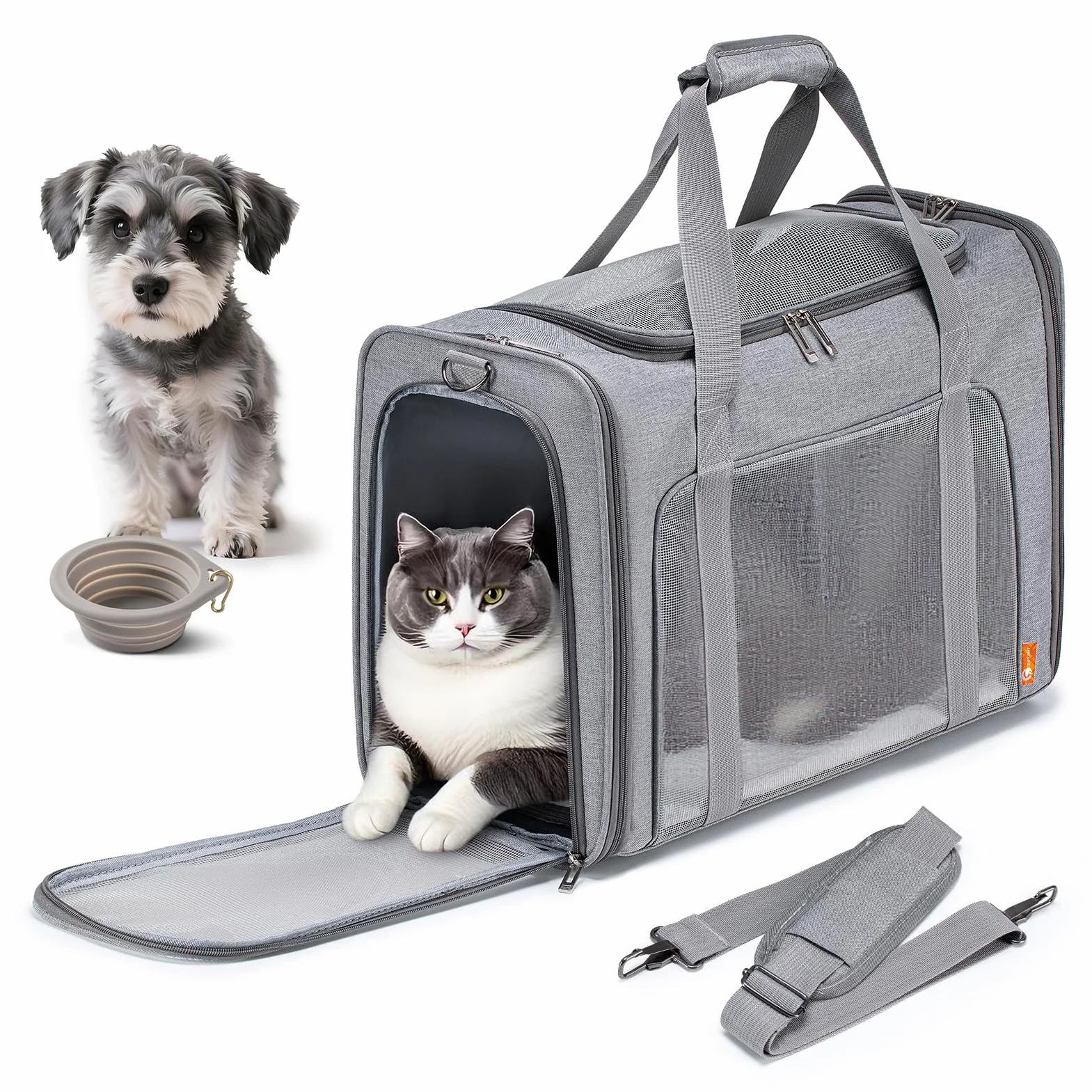 Trasportino Gatto Aereo 55x40x23cm Grande Pieghevole Trasportino Gatti Morbido Portatile Borsa per Cani Piccola Taglia 12kg Trasportinos Cani Omologato Aereo con Morbido Cuscino Lavabile
