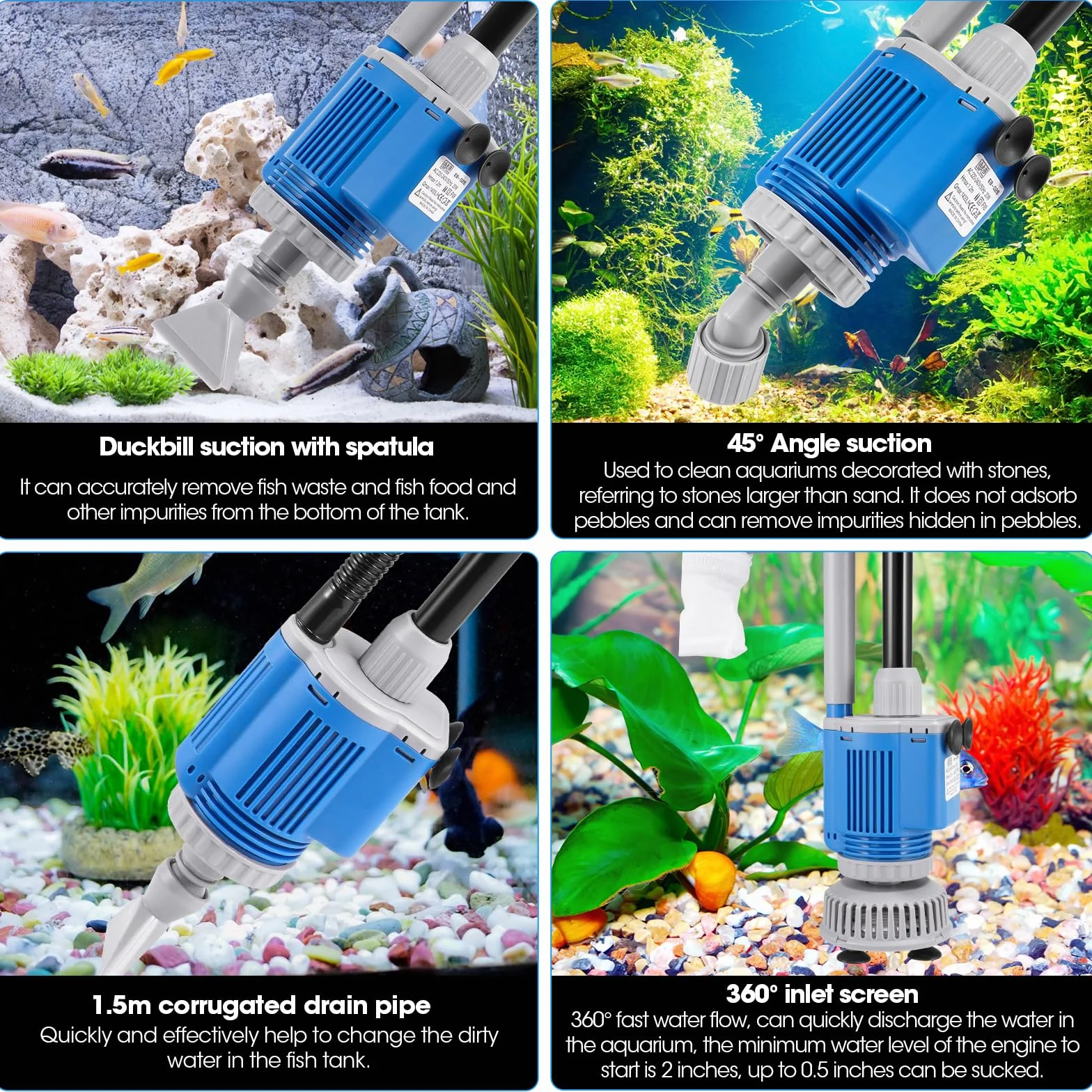 Pulizia di ghiaia per acquario 6 in 1 Kit, aspirapolvere elettrico per acquario cambio acqua Lavatrice di sabbia per acquari pulizia alghe/ghiaia