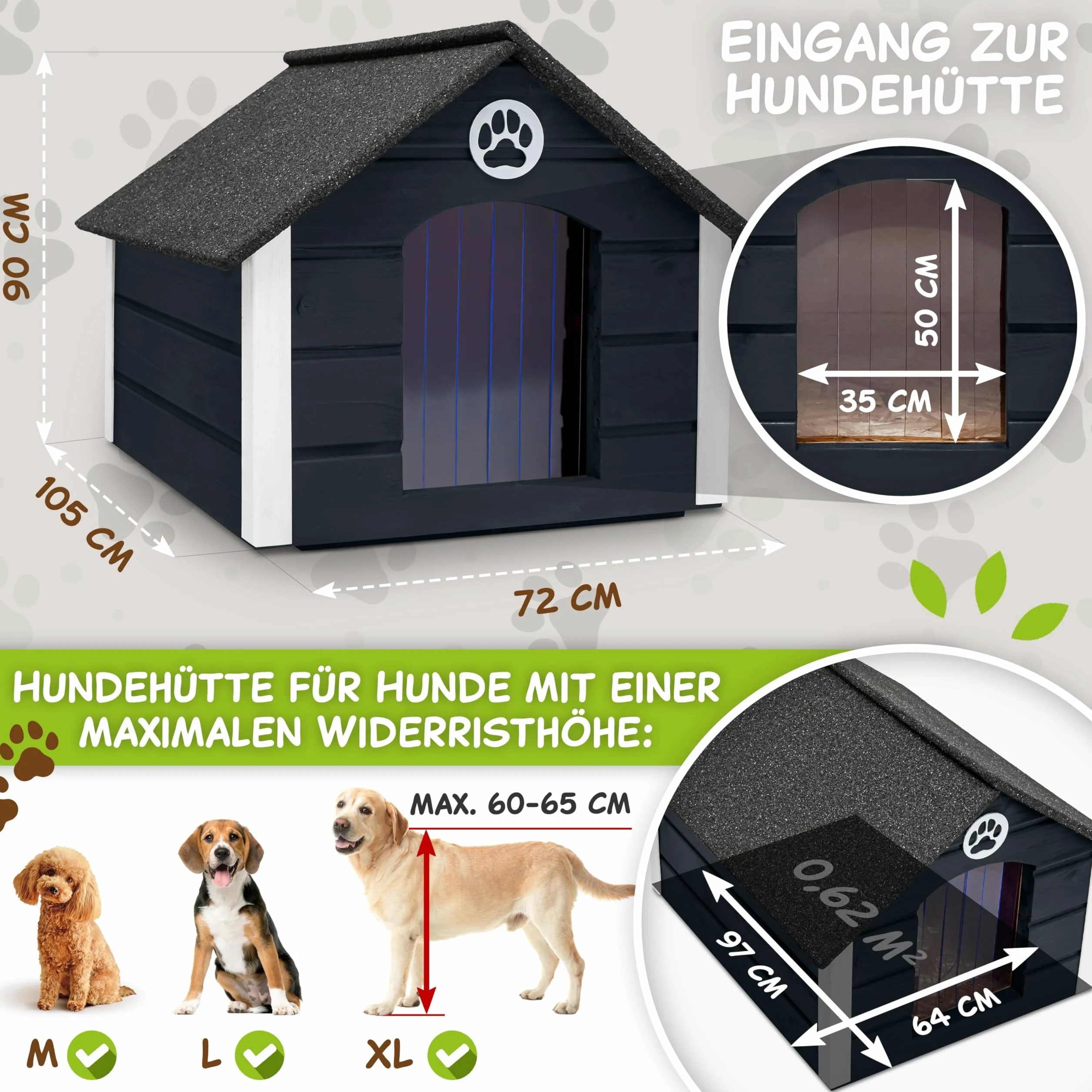 Outentin Cuccia Per Cani Da Esterno Isolata - Casa Per Cani Di Taglia Grande Invernale e Impermeabile - Cuccia Per Esterni con Tetto Inclinato - Villa Moderna e Robusta - 103 x 90 x 70 cm - Grigio