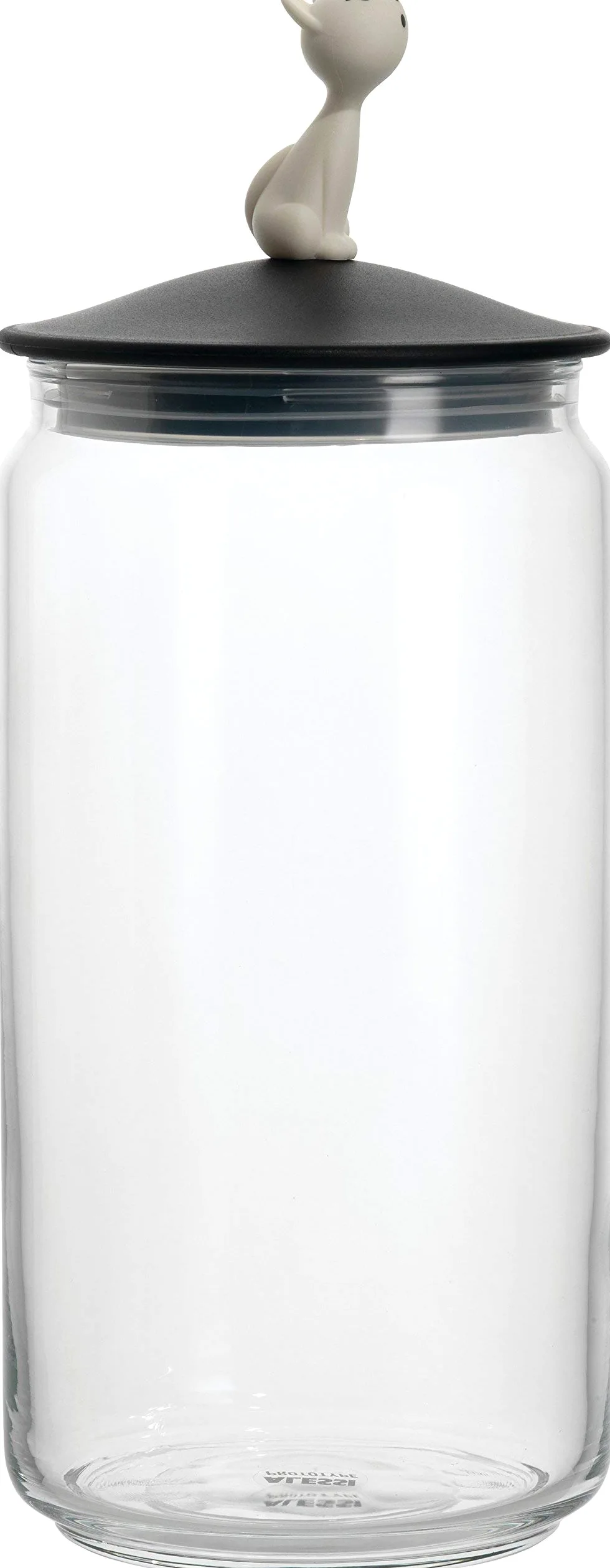 Alessi AMMI22 B Miòjar Barattolo in Vetro per Cibo Gatti con Coperchio in Resina Termoplastica, Nero