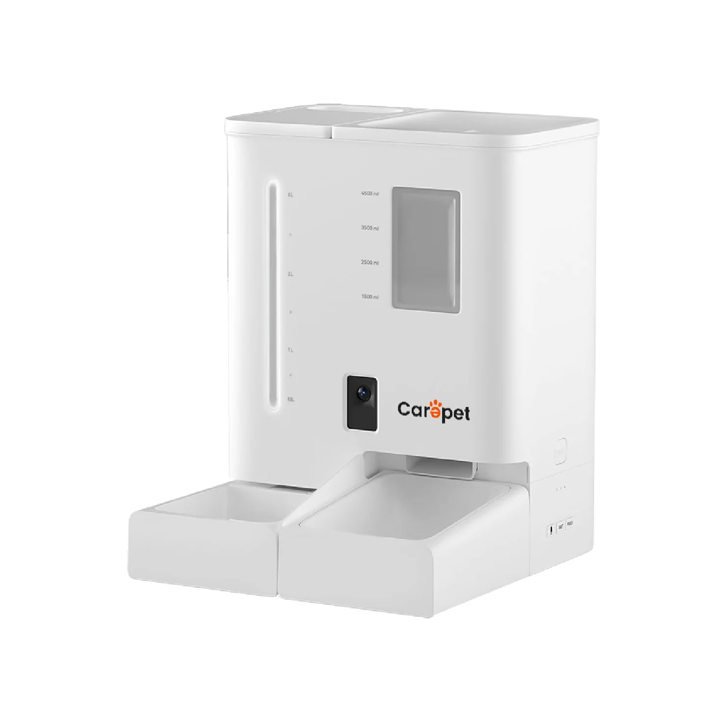 Carepet Distributore Cibo F03V 2 in 1 con Serbatoio Acqua 5L + 4L, Programmabile 1-10 Pasti, 15 Porzioni da 10g, Versione App con Telecamera, Mangiatoia Automatica Cane e Gatto