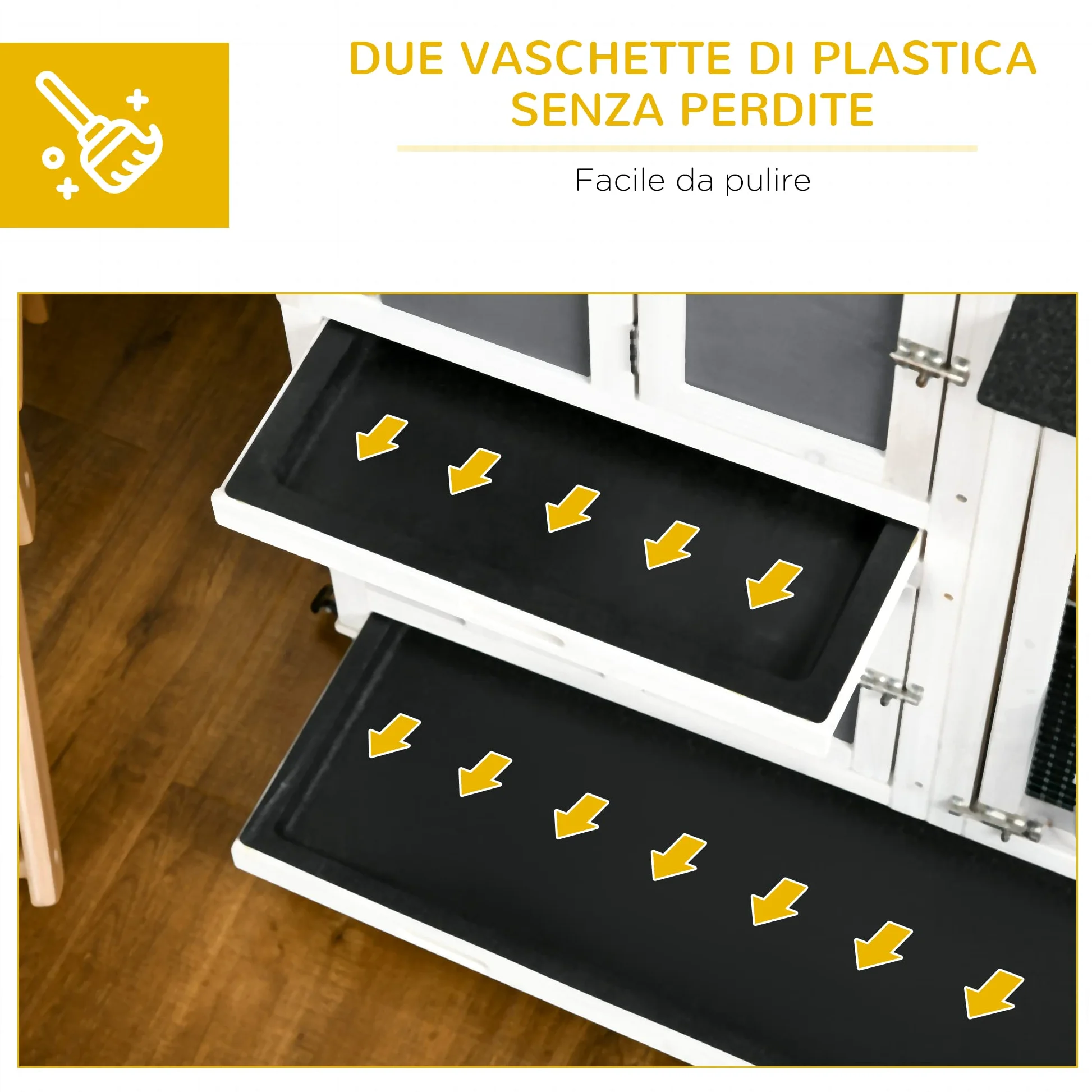 PawHut Conigliera da Esterno per 2 Conigli in Legno d'Abete e Tetto in Bitume con Vassoio Estraibile e Area di Corsa Condivisa, 110x60x104 cm, Grigia e Bianca
